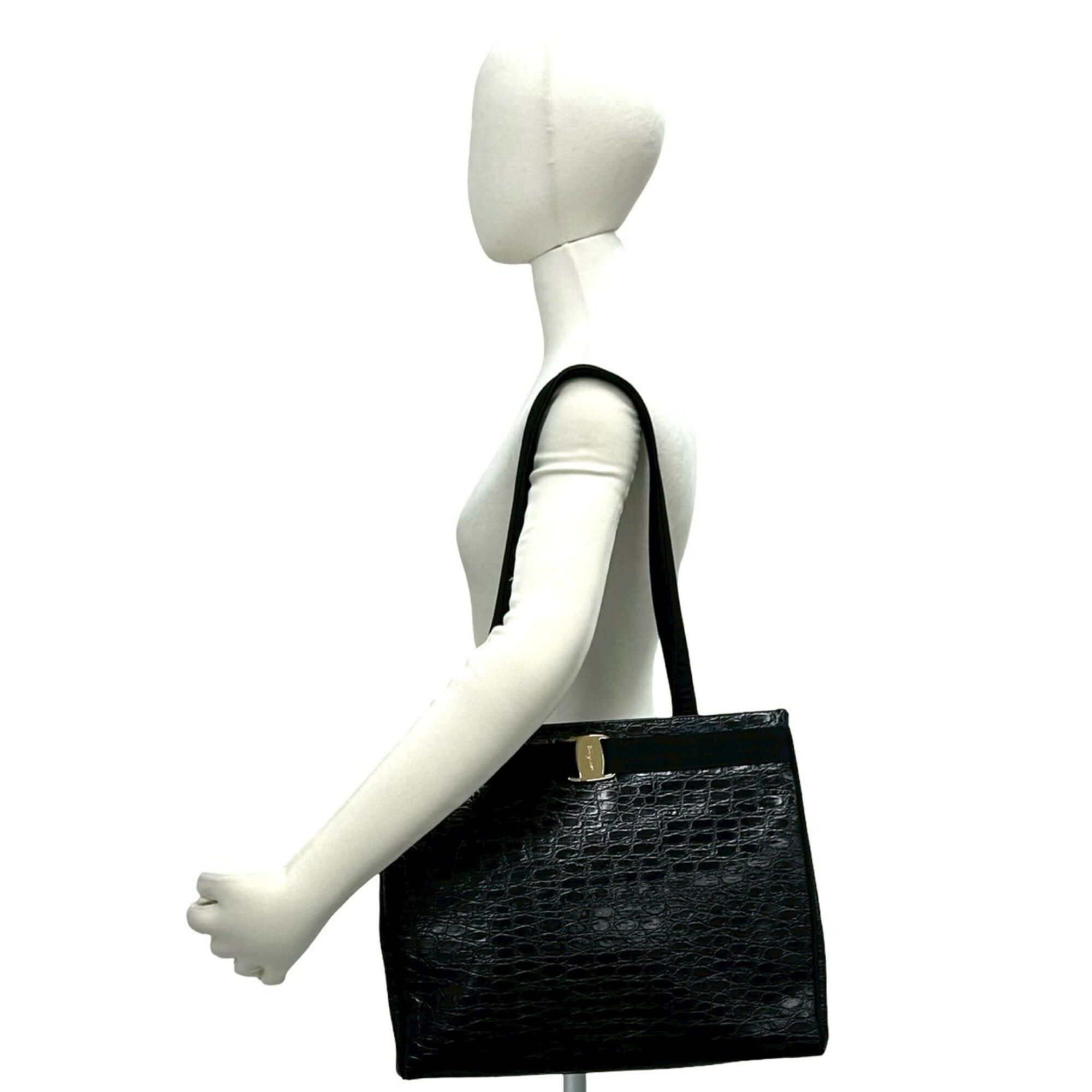 Salvatore Ferragamo Vintage Vara Ribbon Hardware Leather Tote Bag 