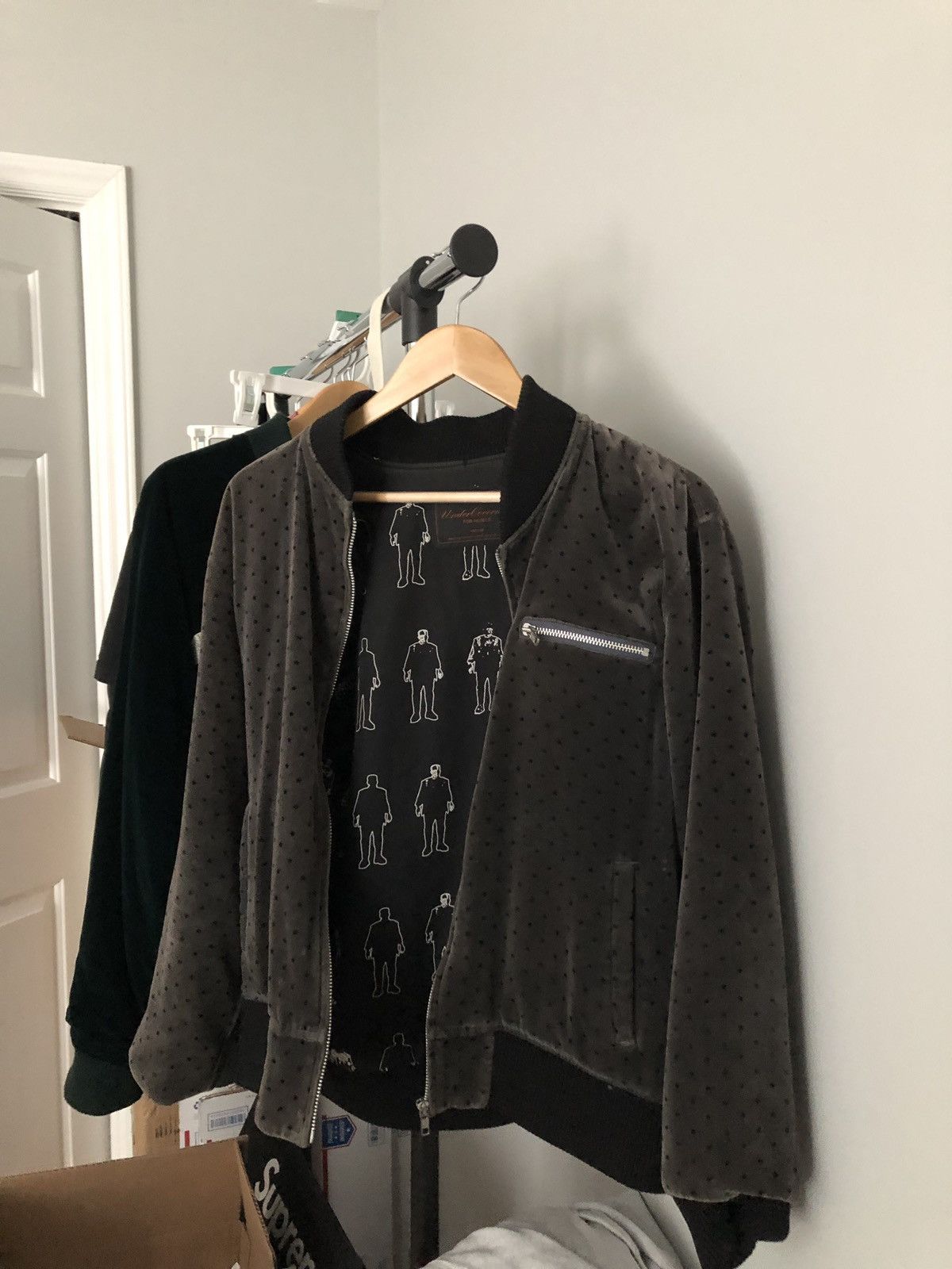 image of Undercover Witches Cell Division Stars Velour Bomber in Black, Men's (Size Medium)