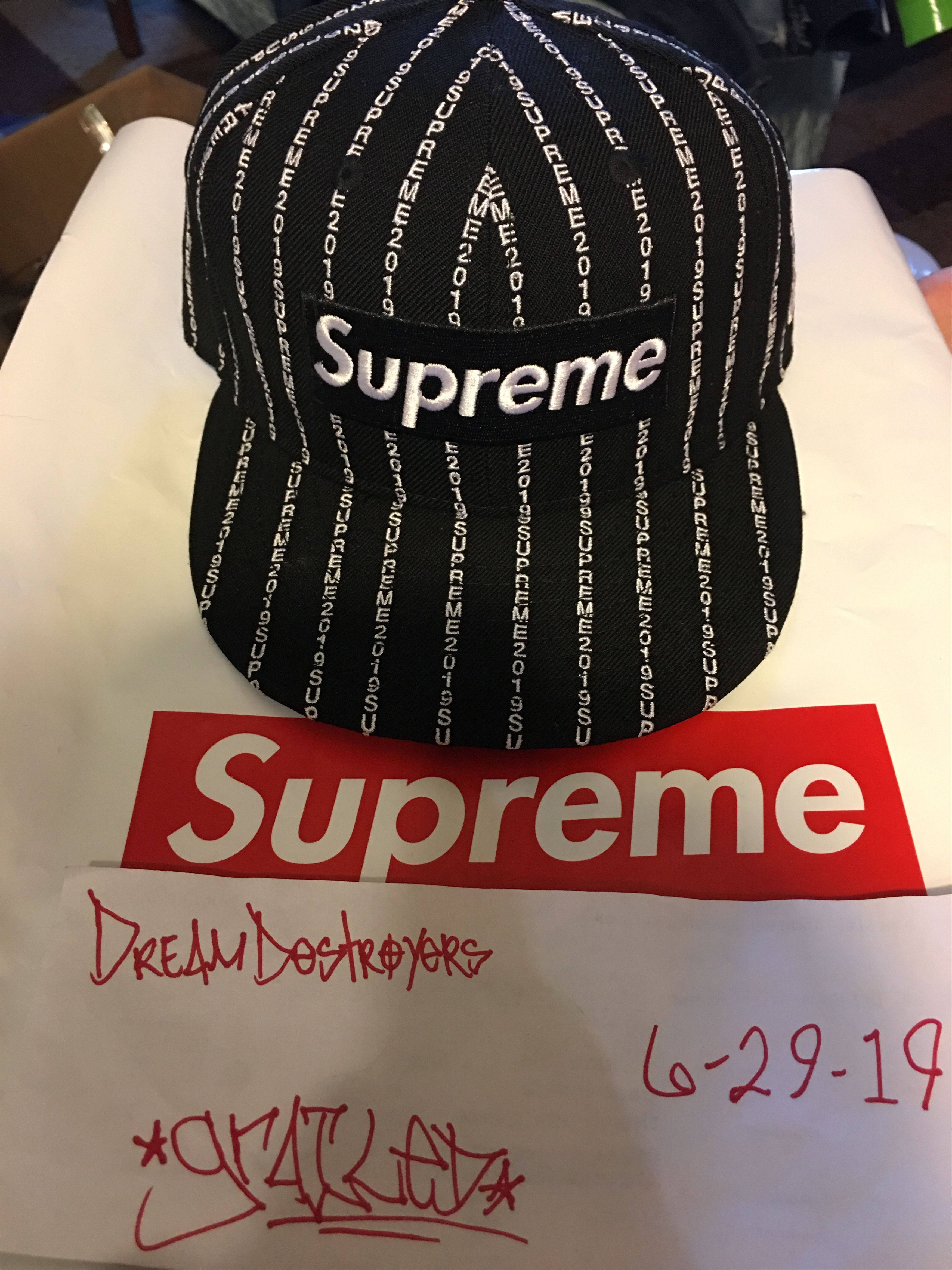 New Era × Supreme Supreme Text Stripe New Era Cap Black Size 7 3/8 