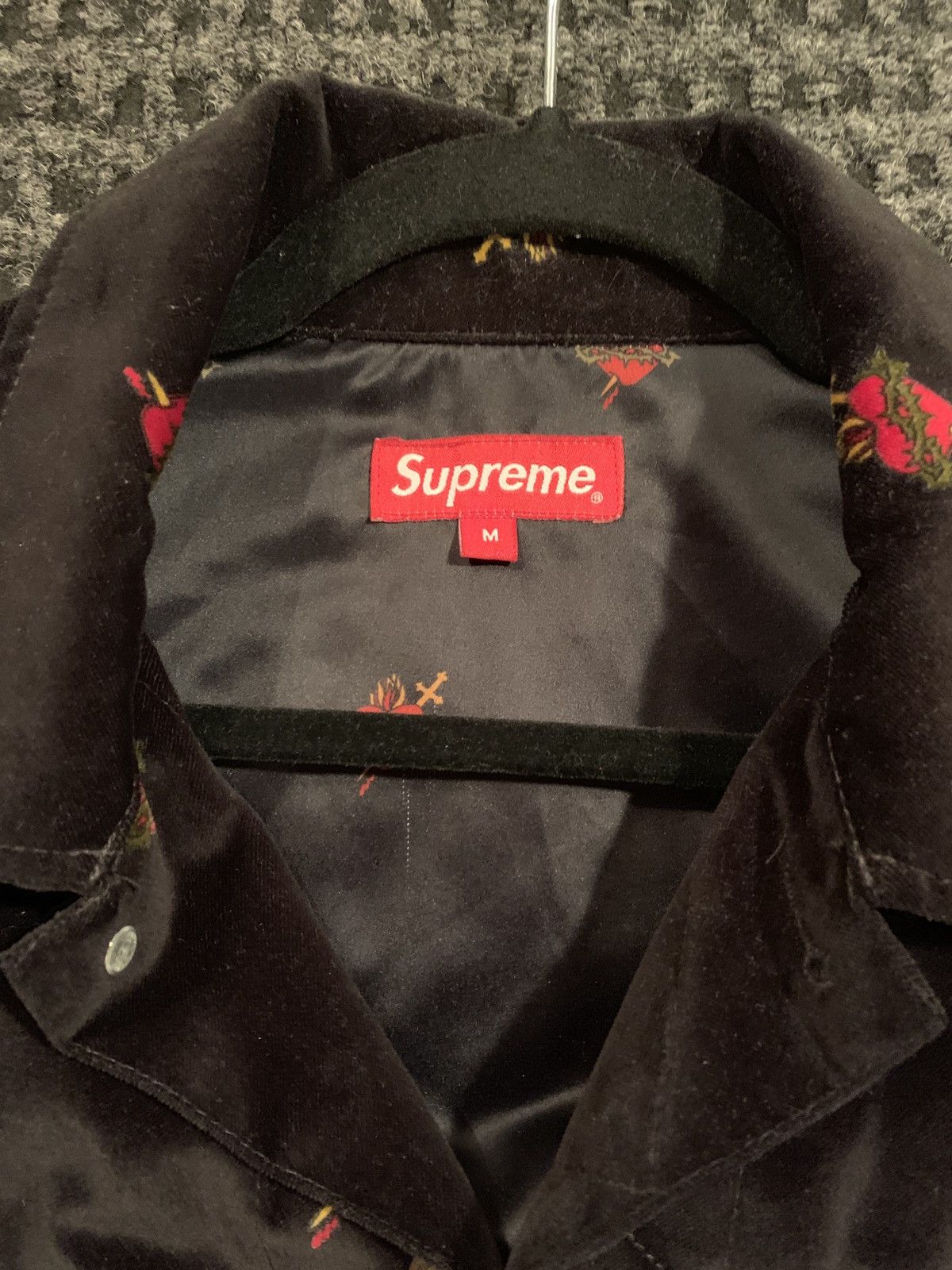 Supreme Supreme Velvet Trucker Jacket Black Sacred Hearts Grailed