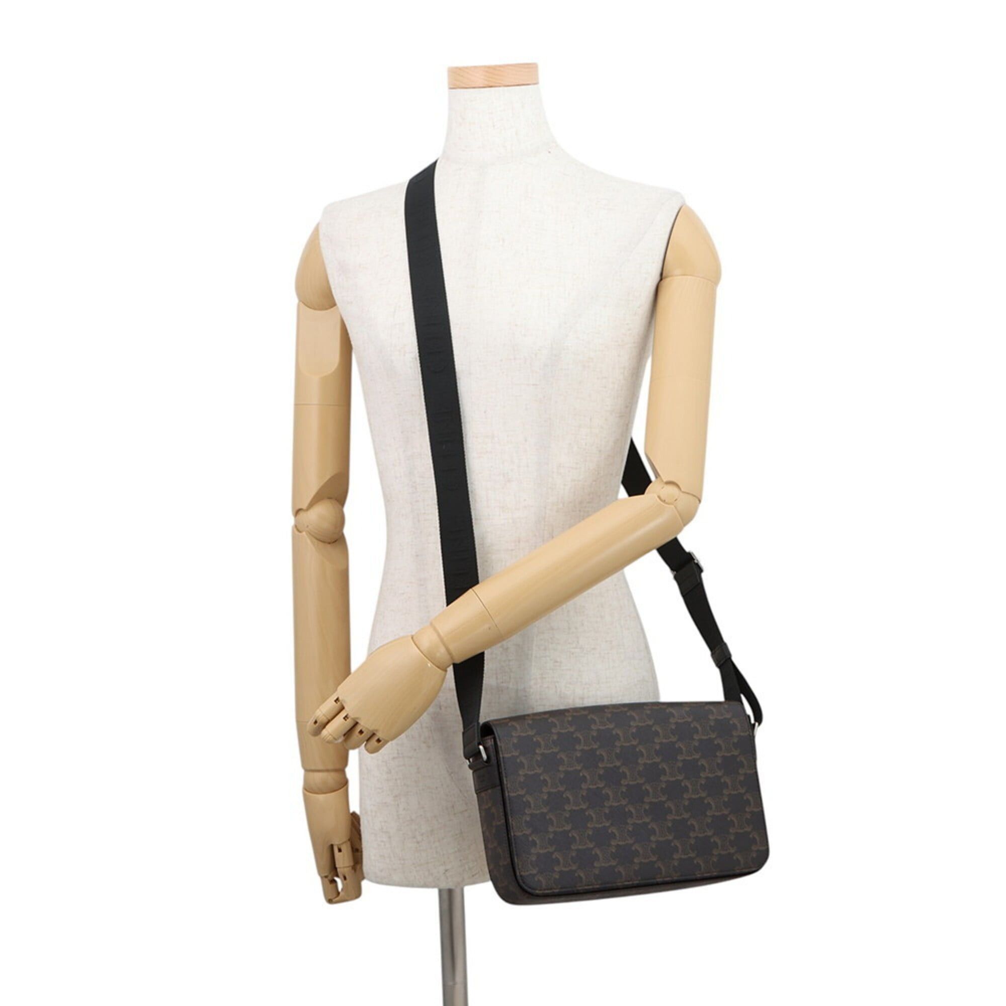 Celine Celine Triomphe Flap Shoulder Bag, Leather, 111592ETH, Black, Handbag Size ONE SIZE - 4 Thumbnail