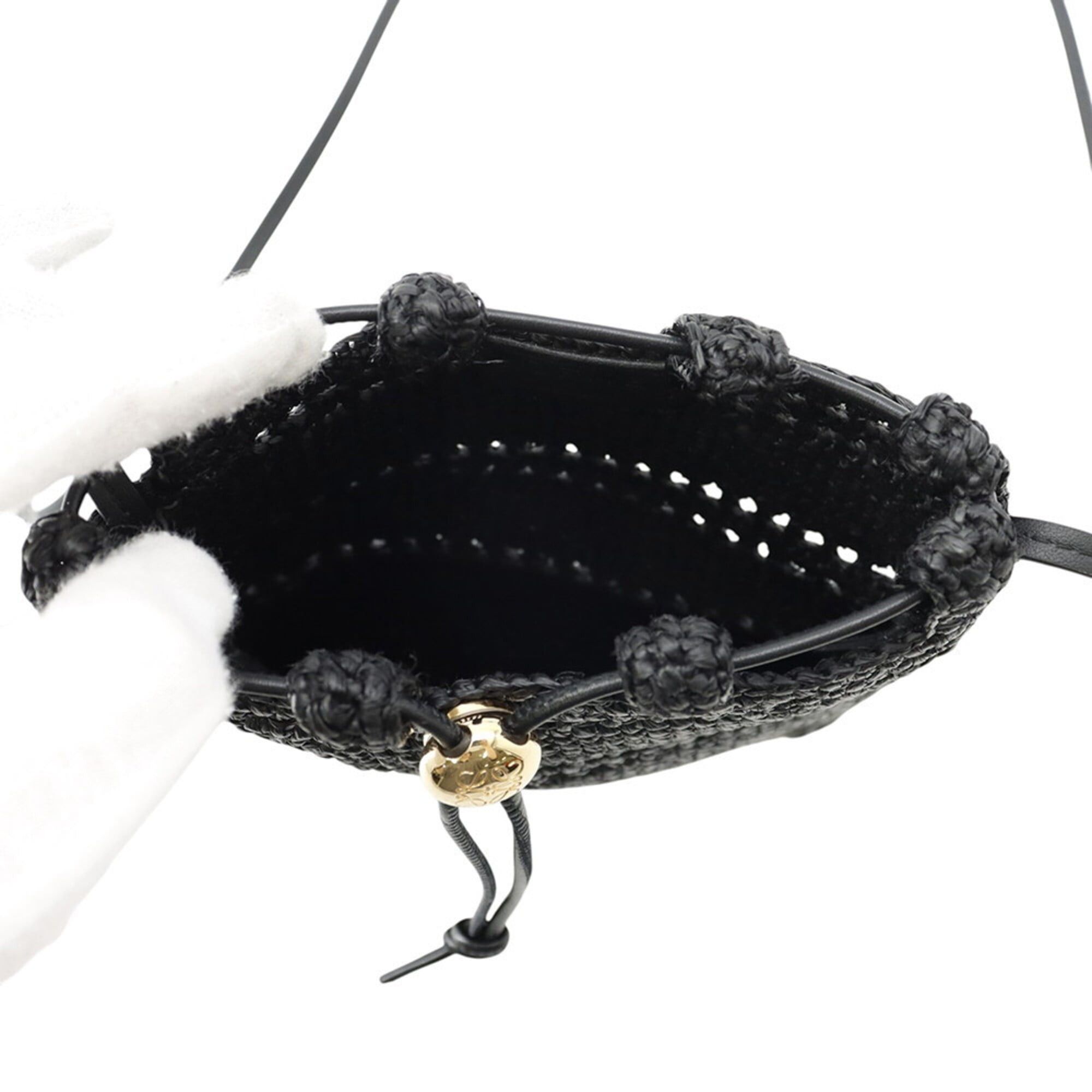 Loewe Loewe Shoulder Bag, Drawstring Pocket, Raffia, C756PHPX05, Black, Handbag Size ONE SIZE - 5 Thumbnail