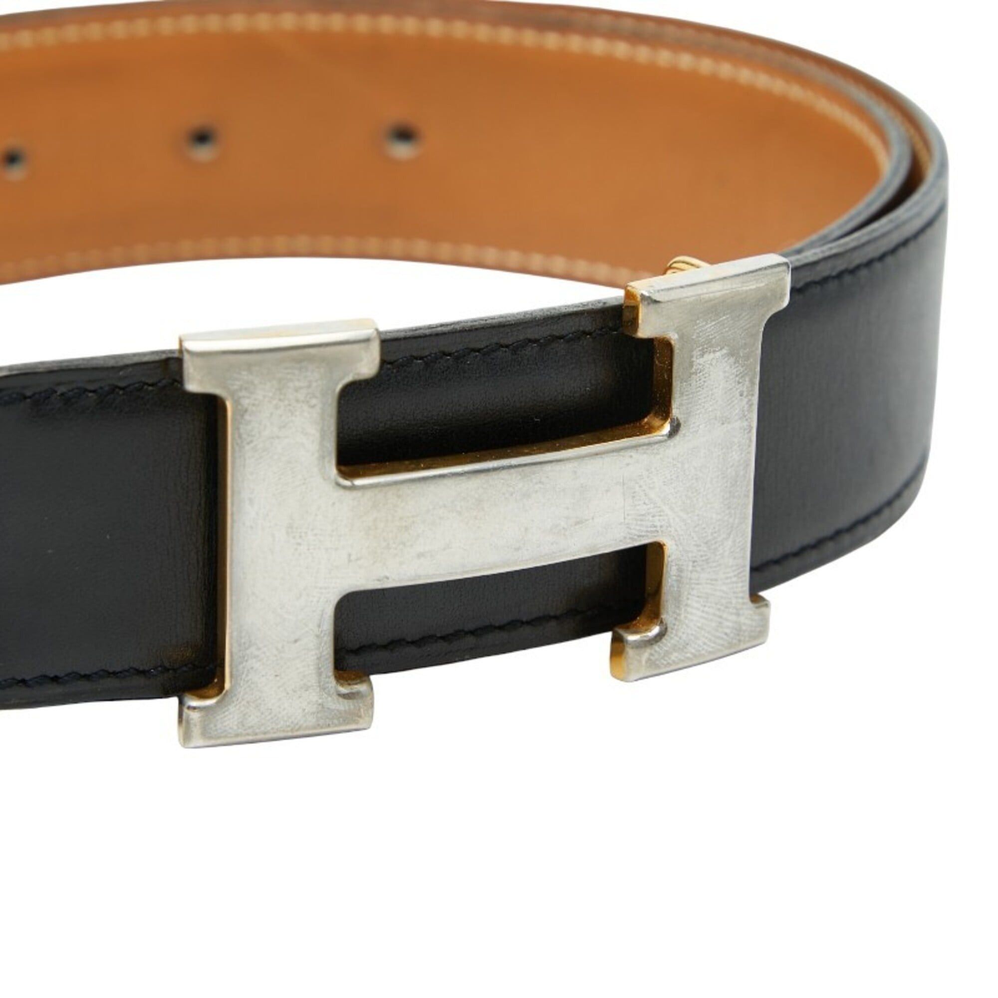 Hermes Constance Belt Reversible 70 Black Beige Box Calf Hermes Hermes Constance H-belt, reversible belt, size: 70  main image 3