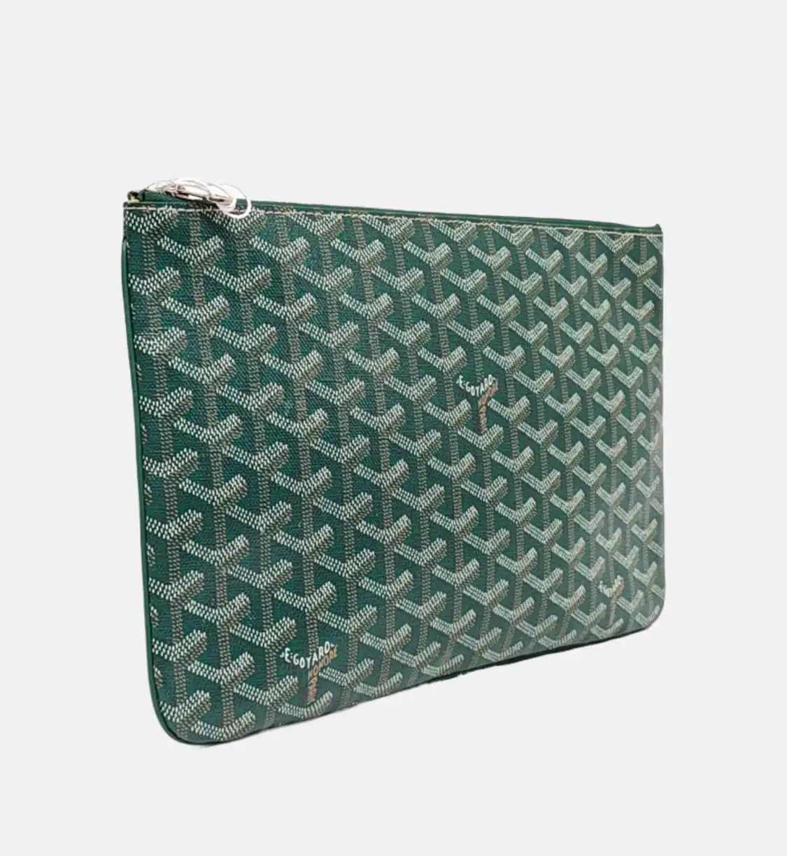 Goyard GOYARD Sénat green coated canvas print clutch silver hardware Size ONE SIZE - 4 Thumbnail