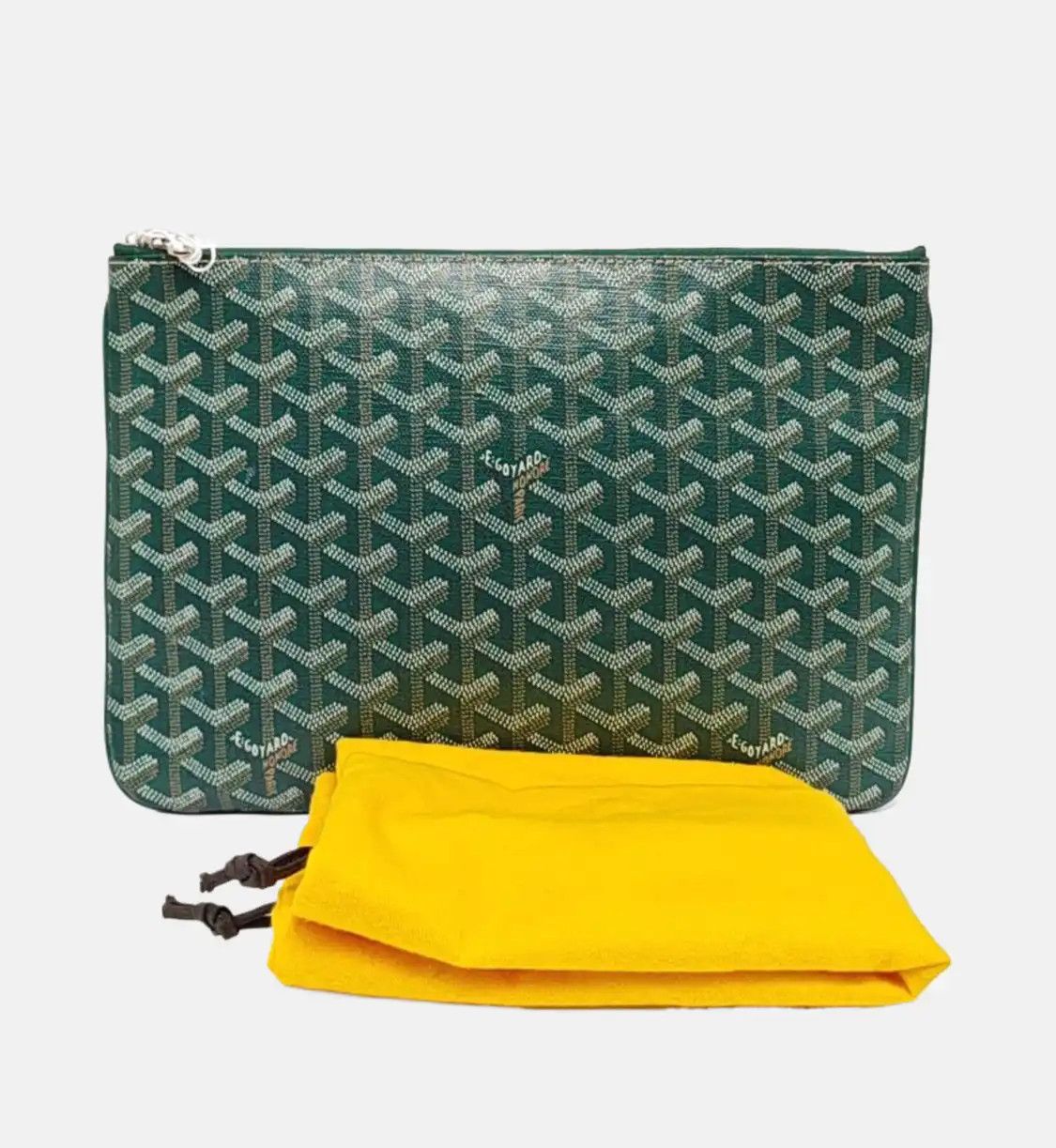 Goyard GOYARD Sénat green coated canvas print clutch silver hardware Size ONE SIZE - 8 Thumbnail