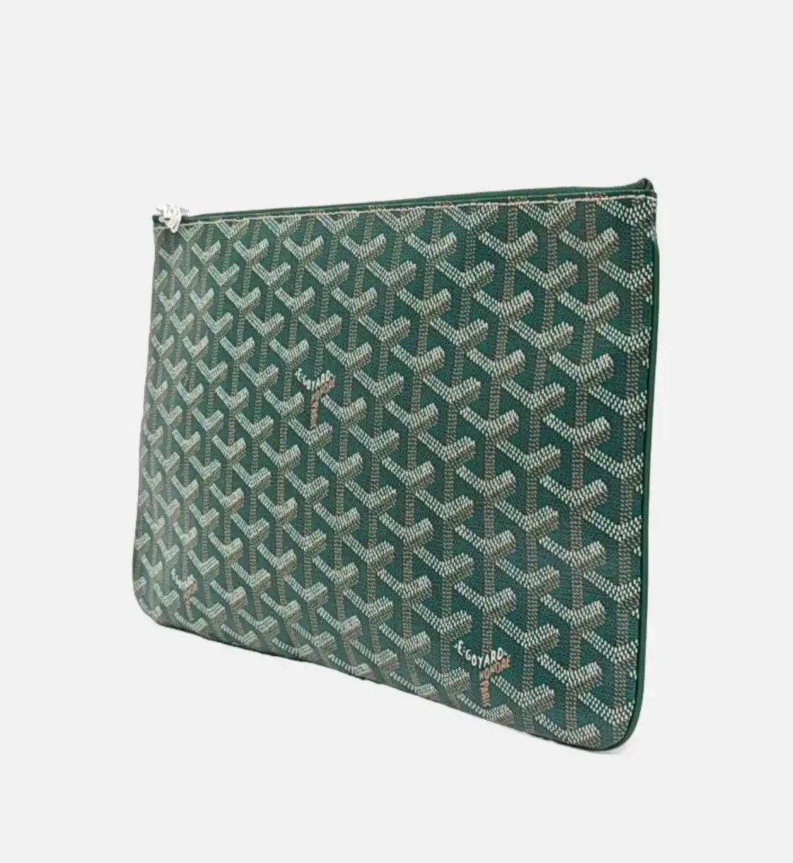 Goyard GOYARD Sénat green coated canvas print clutch silver hardware Size ONE SIZE - 3 Thumbnail