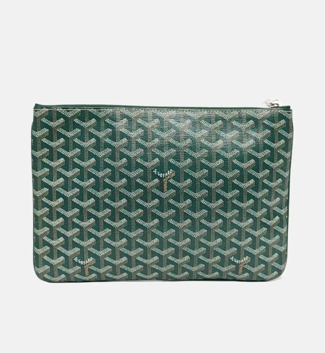 Goyard GOYARD Sénat green coated canvas print clutch silver hardware Size ONE SIZE - 5 Thumbnail
