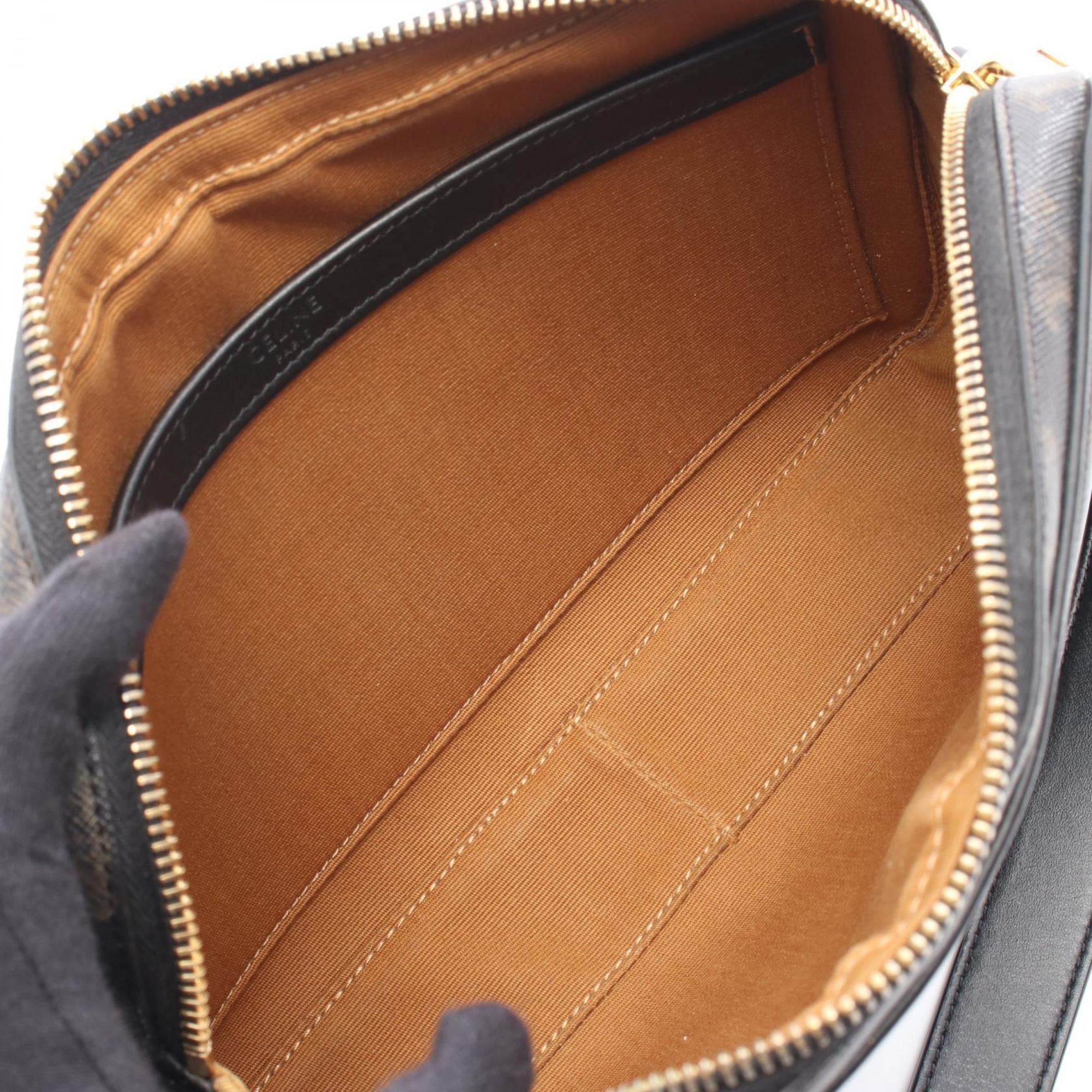 Celine Celine Triomphe Medium Messenger Bag, Shoulder Coated Canvas and Leather, Women's, Black Brown, 194502 Size ONE SIZE - 3 Thumbnail