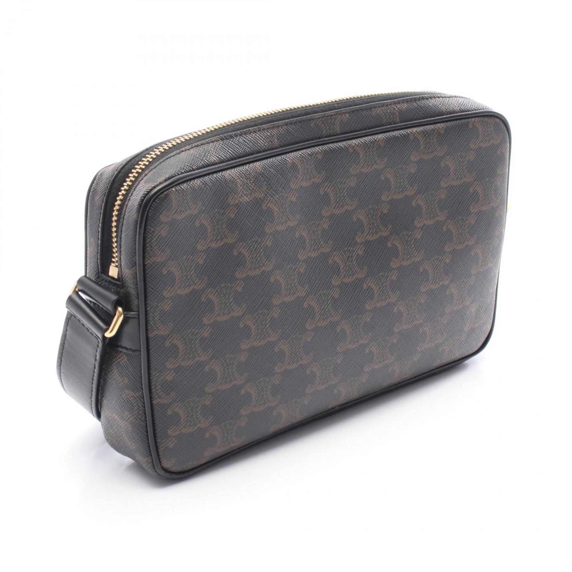 Celine Celine Triomphe Medium Messenger Bag, Shoulder Coated Canvas and Leather, Women's, Black Brown, 194502 Size ONE SIZE - 2 Thumbnail