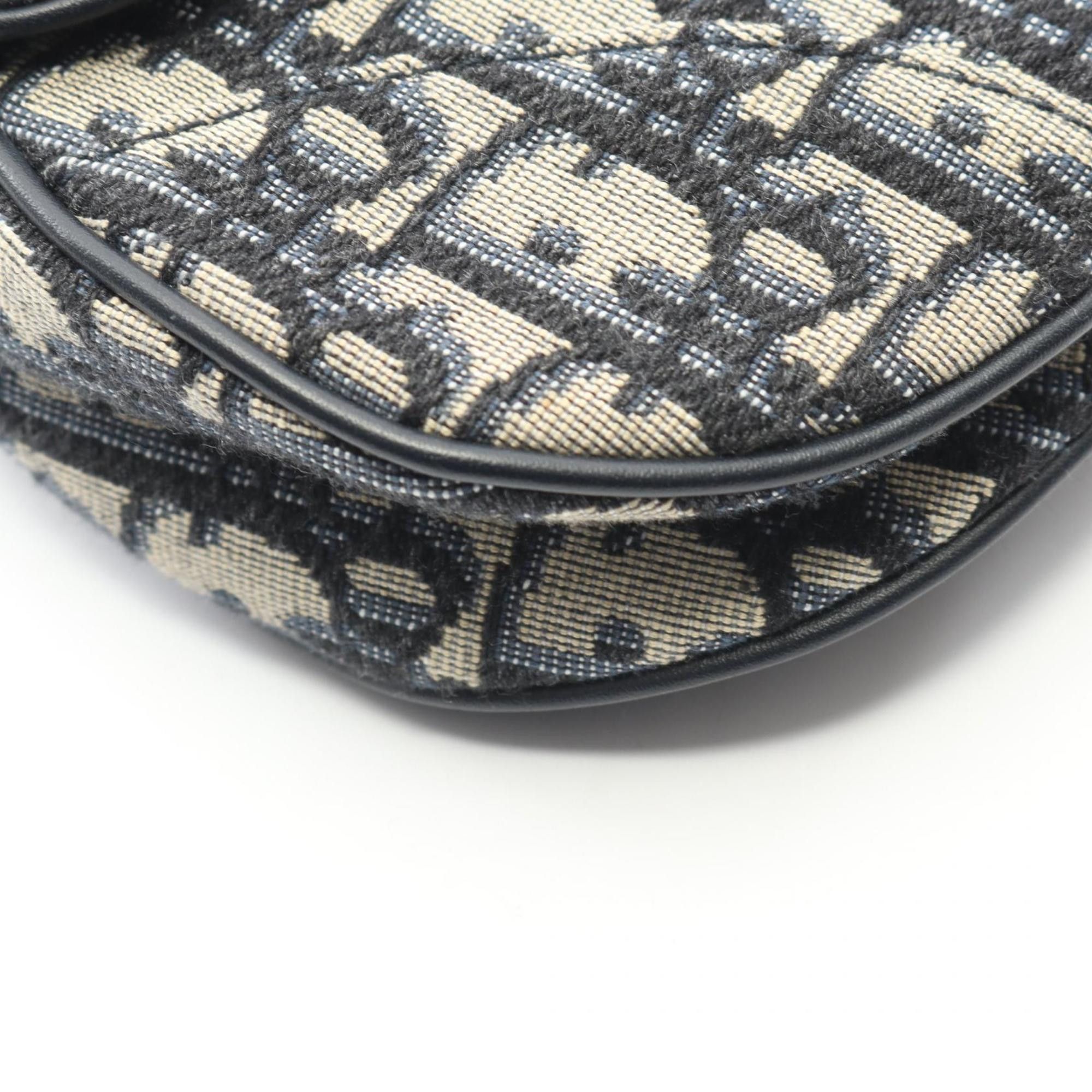 Dior Christian Dior Dior Saddle Bag Mini Oblique Jacquard Handbag Canvas Leather Women's Ivory Navy Size ONE SIZE - 6 Thumbnail