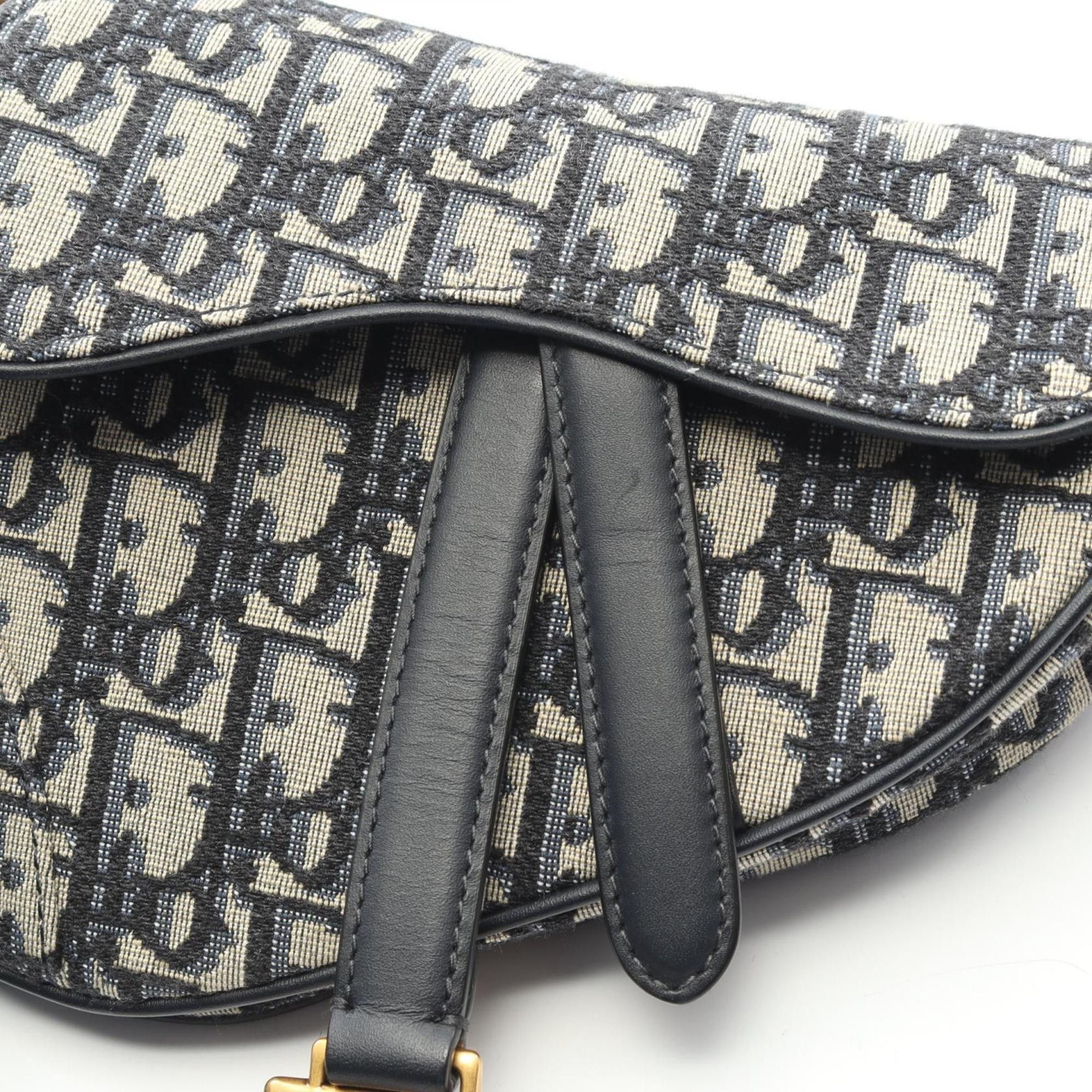 Dior Christian Dior Dior Saddle Bag Mini Oblique Jacquard Handbag Canvas Leather Women's Ivory Navy Size ONE SIZE - 5 Thumbnail