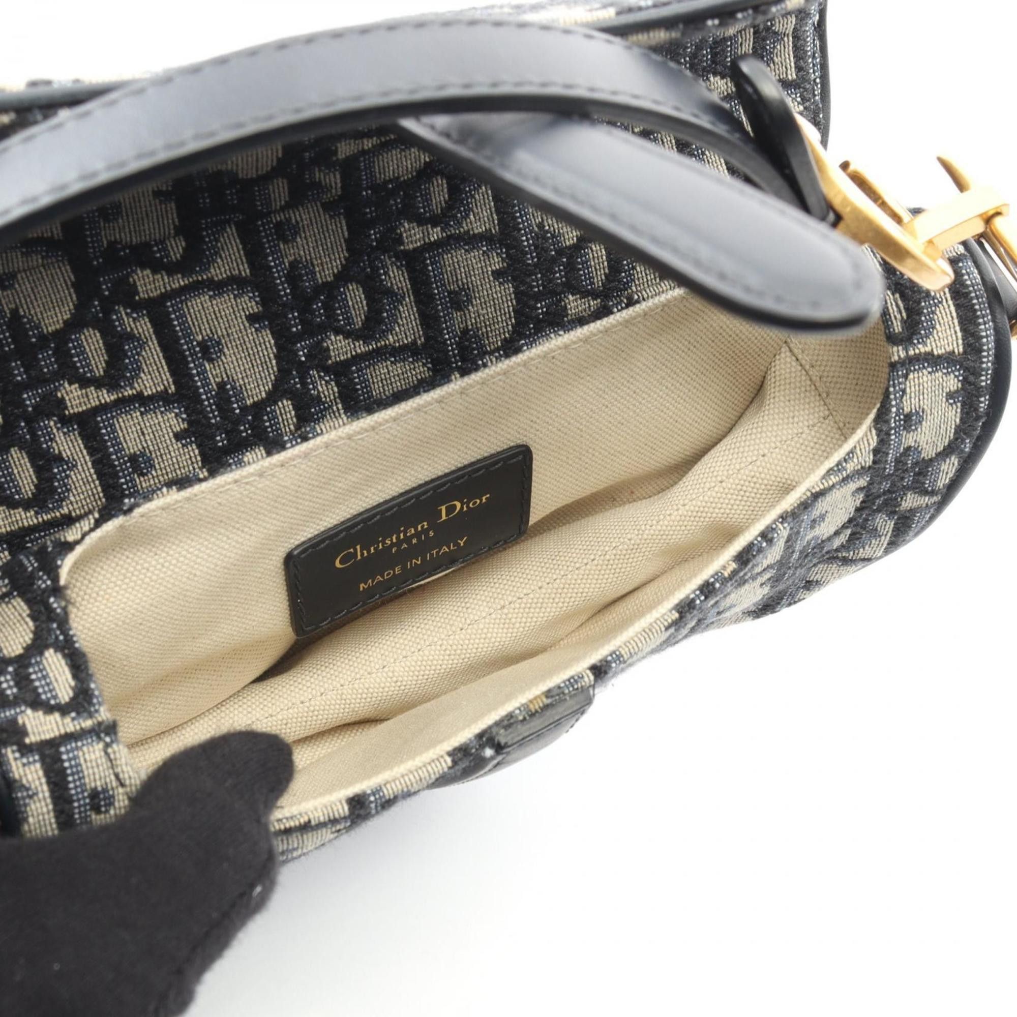 Dior Christian Dior Dior Saddle Bag Mini Oblique Jacquard Handbag Canvas Leather Women's Ivory Navy Size ONE SIZE - 3 Thumbnail
