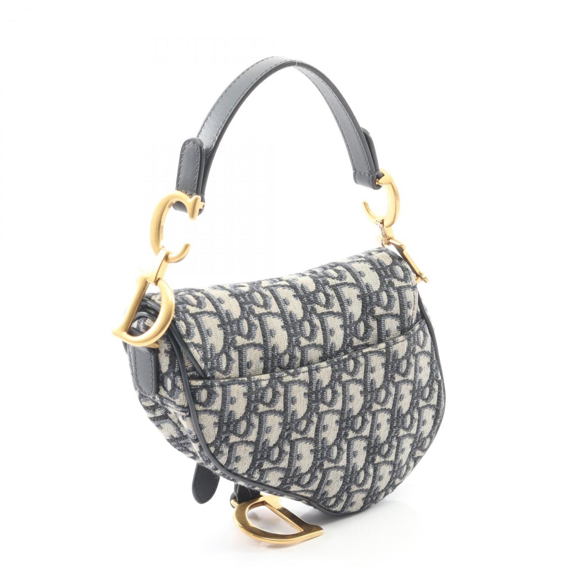 Dior Christian Dior Dior Saddle Bag Mini Oblique Jacquard Handbag Canvas Leather Women's Ivory Navy Size ONE SIZE - 2 Thumbnail