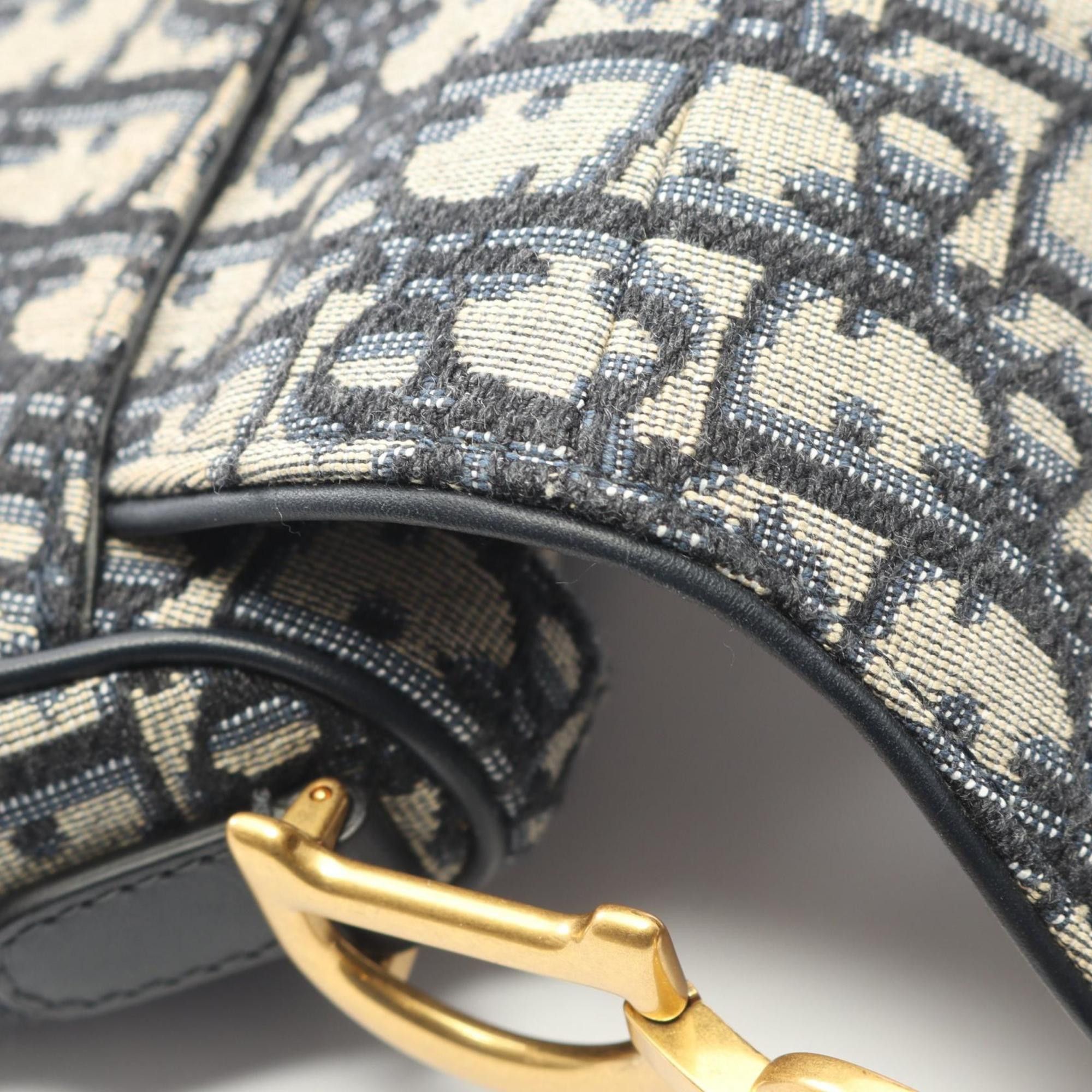 Dior Christian Dior Dior Saddle Bag Mini Oblique Jacquard Handbag Canvas Leather Women's Ivory Navy Size ONE SIZE - 7 Thumbnail