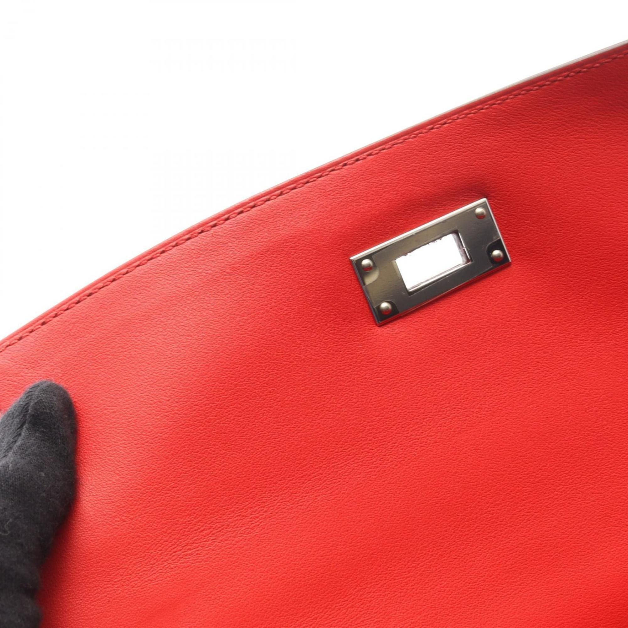 Hermes Hermes Hermès Kelly 28 handbag, canvas and leather, Swift toile ash, women's, beige red Size ONE SIZE - 8 Thumbnail