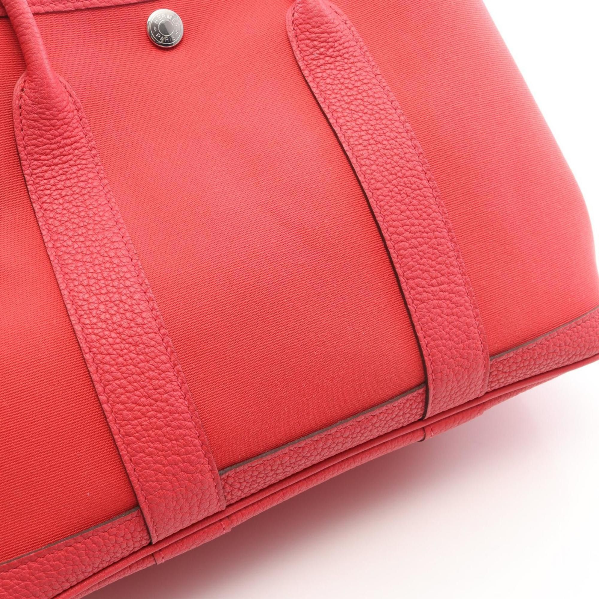 Hermes Hermes Hermès Garden Party TPM Tote Bag, Handbag, Leather and Canvas, Toile Officier Negonda, Women's, Red Size ONE SIZE - 10 Thumbnail