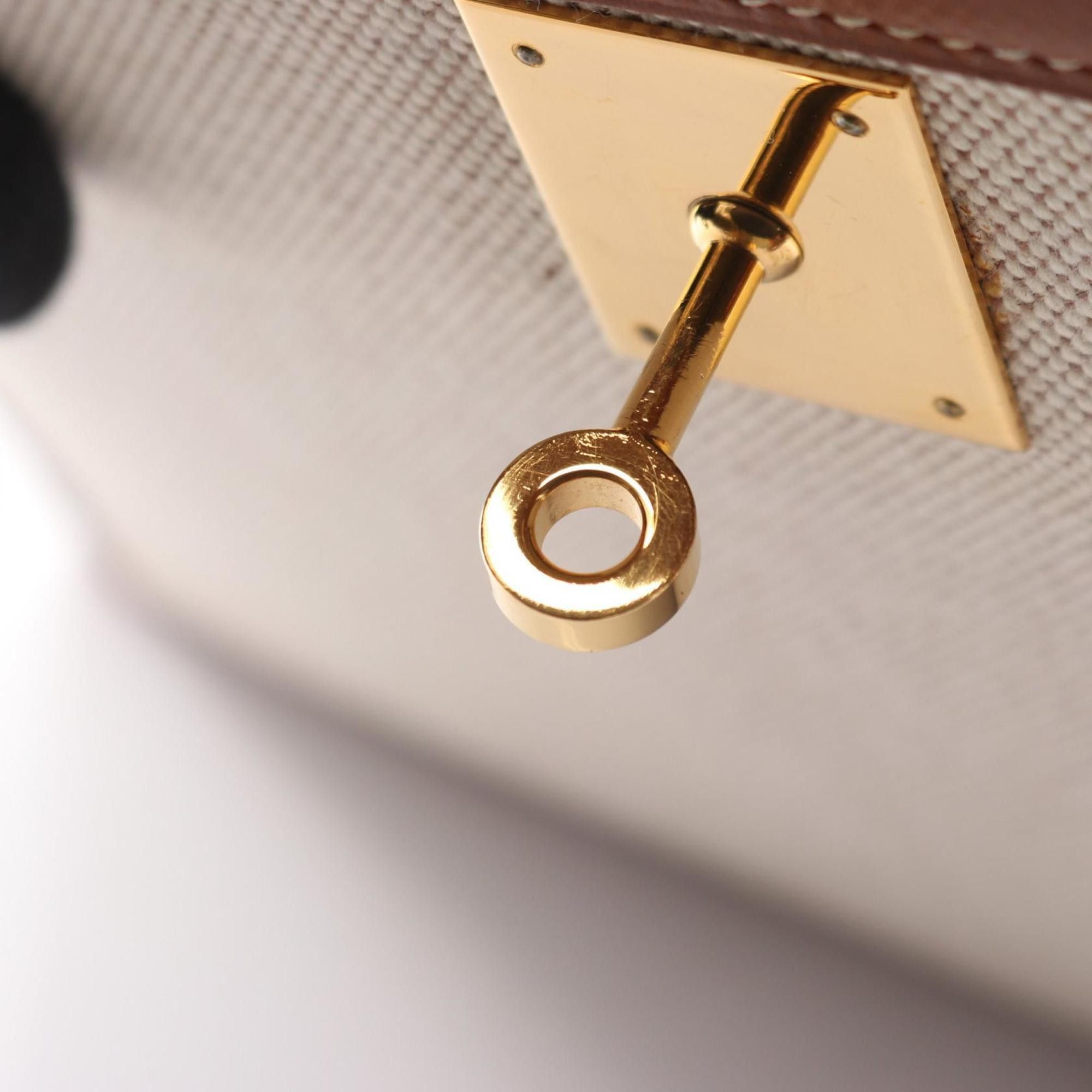 Hermes Hermes Hermès Kelly 32 handbag, canvas and leather, Toile H, Couchvel women's, beige, brown, gold Size ONE SIZE - 12 Thumbnail