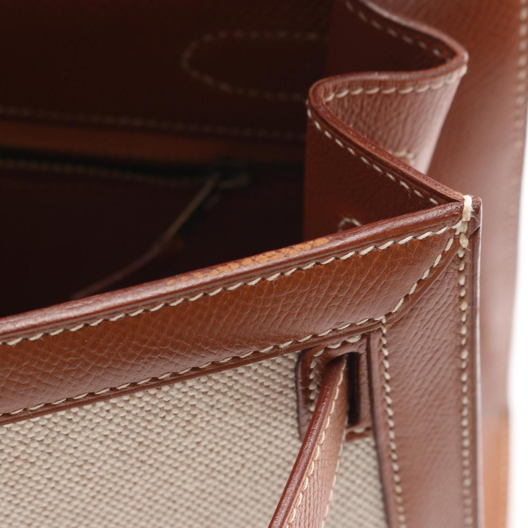 Hermes Hermes Hermès Kelly 32 handbag, canvas and leather, Toile H, Couchvel women's, beige, brown, gold Size ONE SIZE - 14 Thumbnail