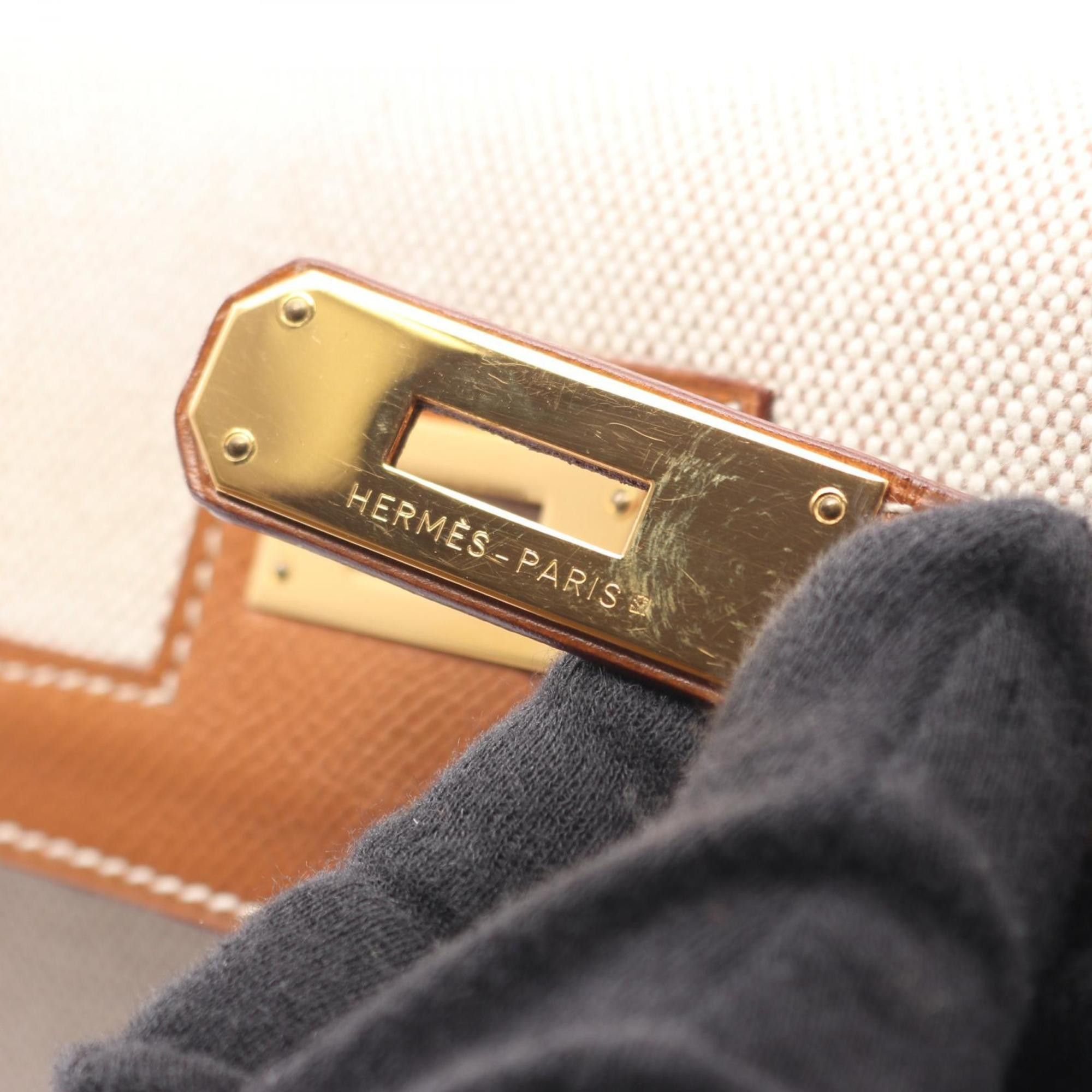 Hermes Hermes Hermès Kelly 32 handbag, canvas and leather, Toile H, Couchvel women's, beige, brown, gold Size ONE SIZE - 11 Thumbnail
