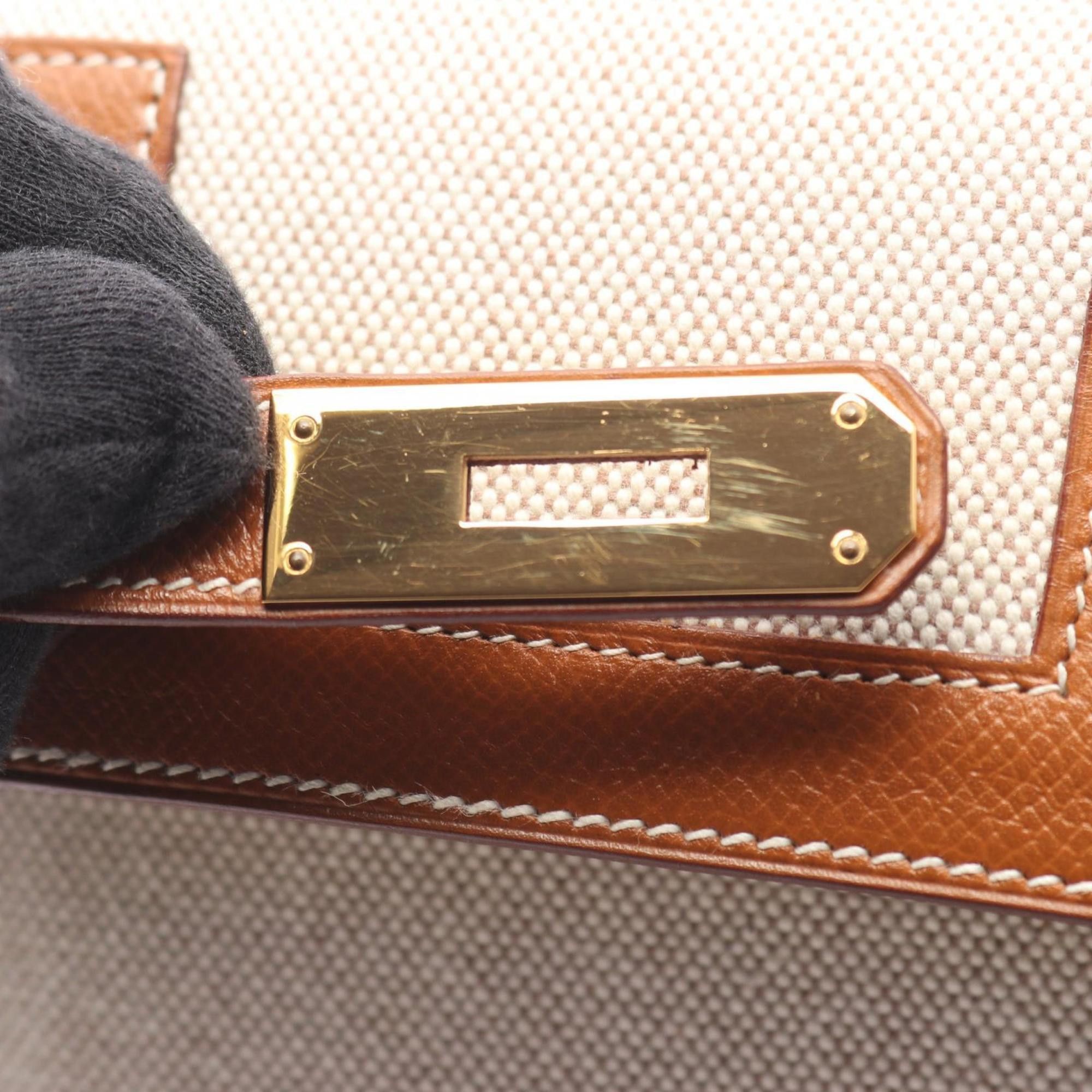 Hermes Hermes Hermès Kelly 32 handbag, canvas and leather, Toile H, Couchvel women's, beige, brown, gold Size ONE SIZE - 10 Thumbnail