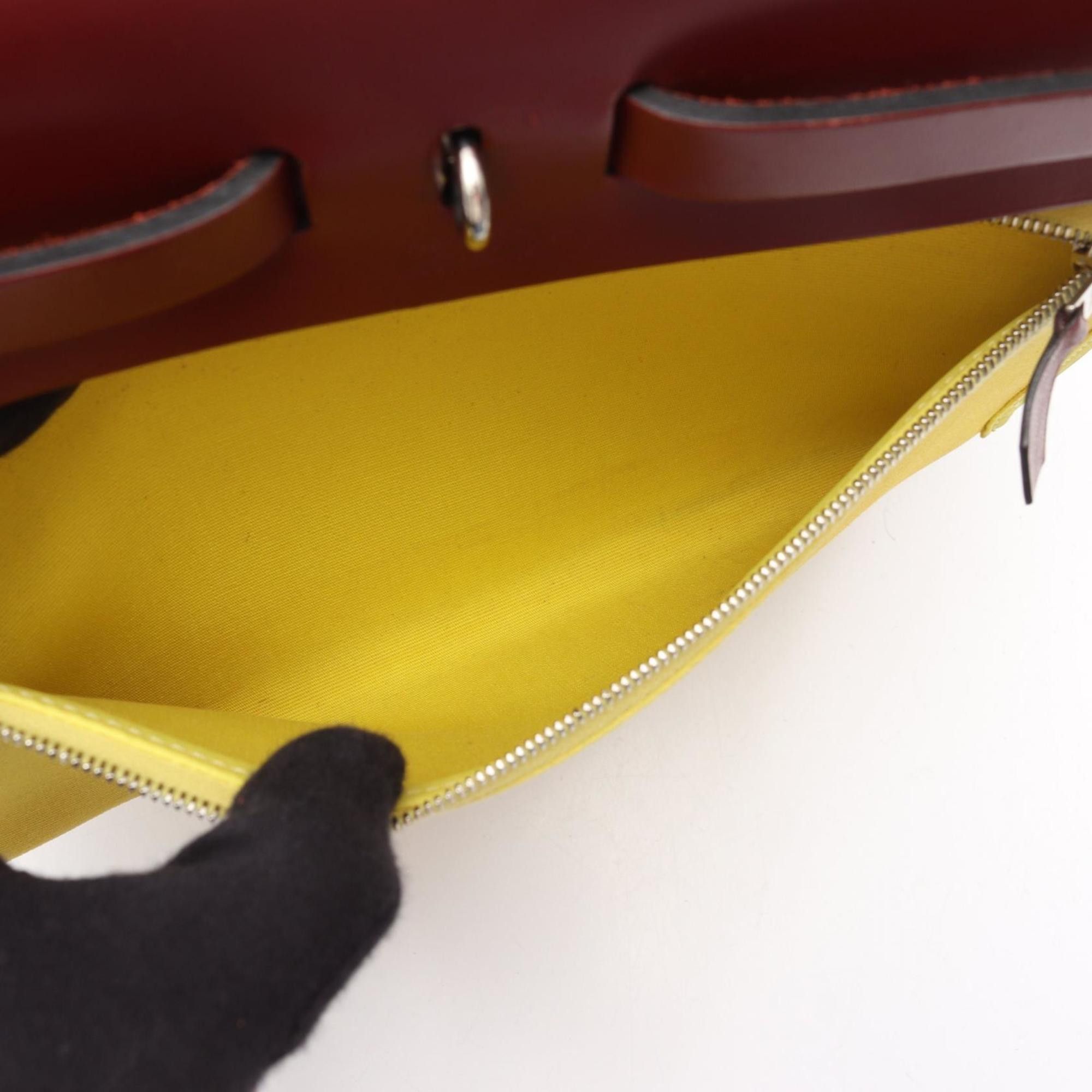 Hermes Hermes Herbag Zip PM Handbag, Canvas Leather Toile Officier Vache Hunter, Women's, Yellow/Burgundy Size ONE SIZE - 8 Thumbnail