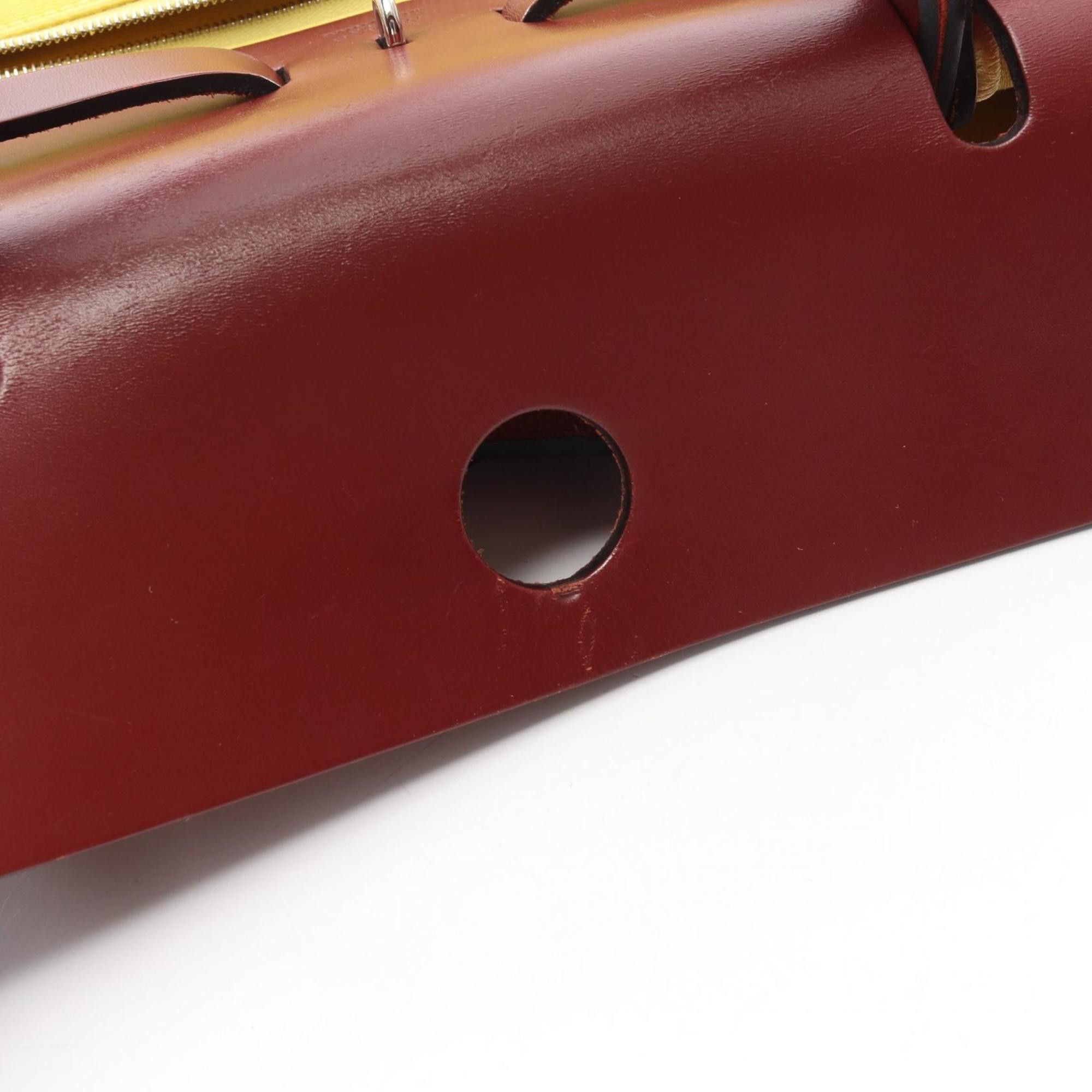 Hermes Hermes Herbag Zip PM Handbag, Canvas Leather Toile Officier Vache Hunter, Women's, Yellow/Burgundy Size ONE SIZE - 15 Thumbnail