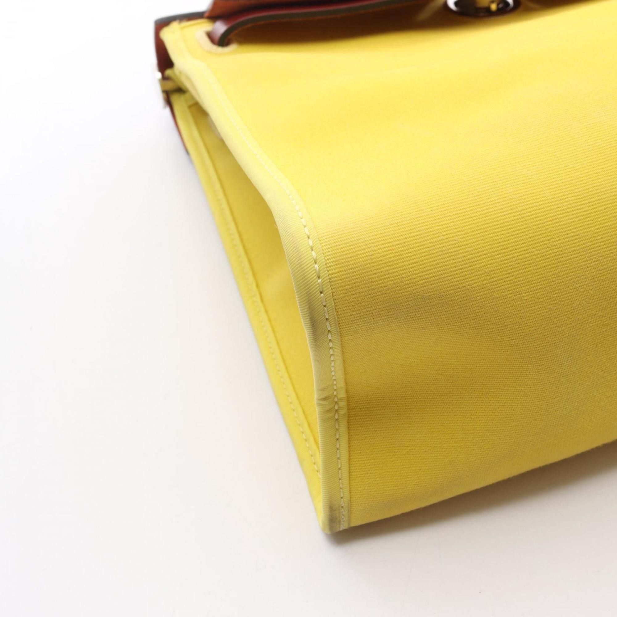 Hermes Hermes Herbag Zip PM Handbag, Canvas Leather Toile Officier Vache Hunter, Women's, Yellow/Burgundy Size ONE SIZE - 13 Thumbnail