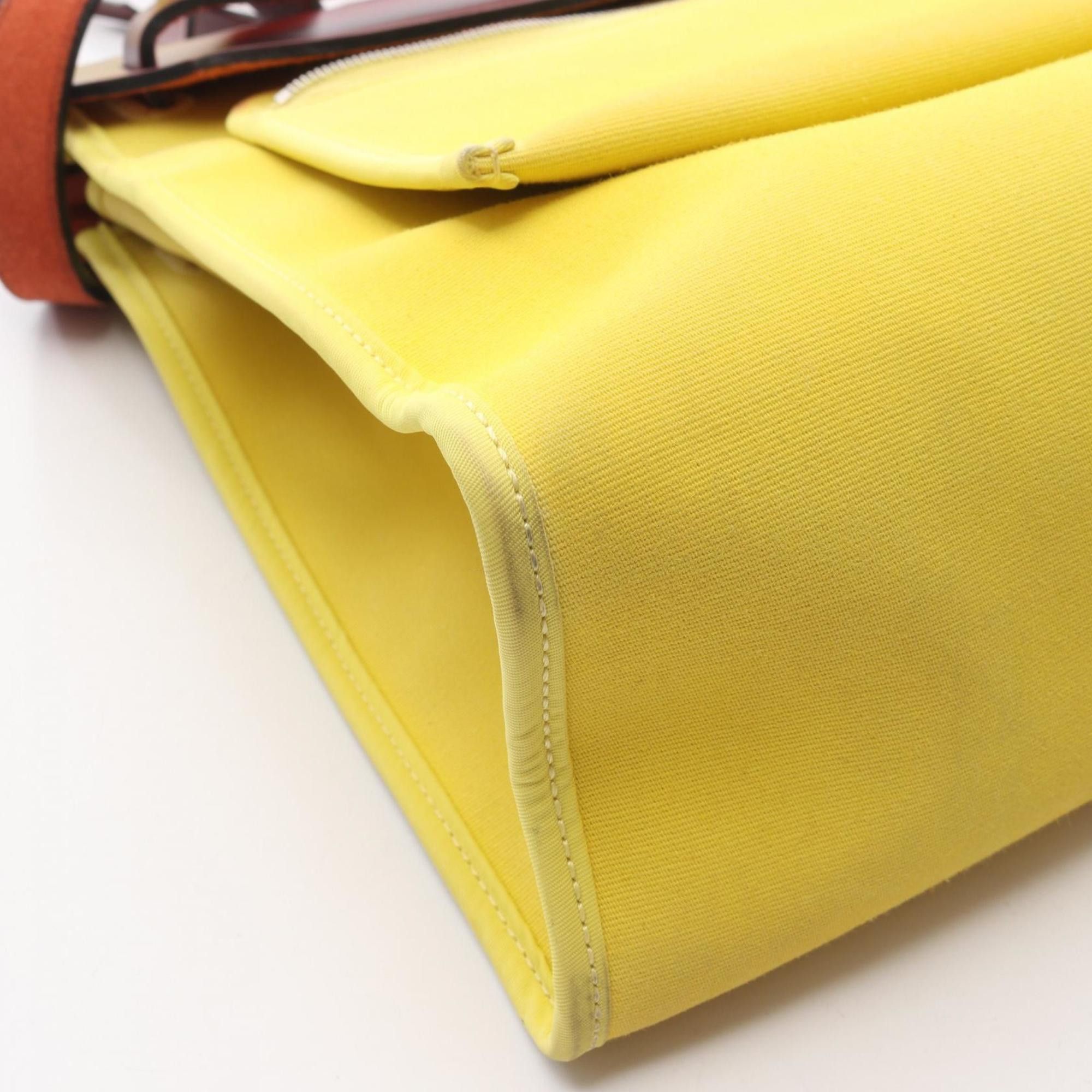 Hermes Hermes Herbag Zip PM Handbag, Canvas Leather Toile Officier Vache Hunter, Women's, Yellow/Burgundy Size ONE SIZE - 11 Thumbnail