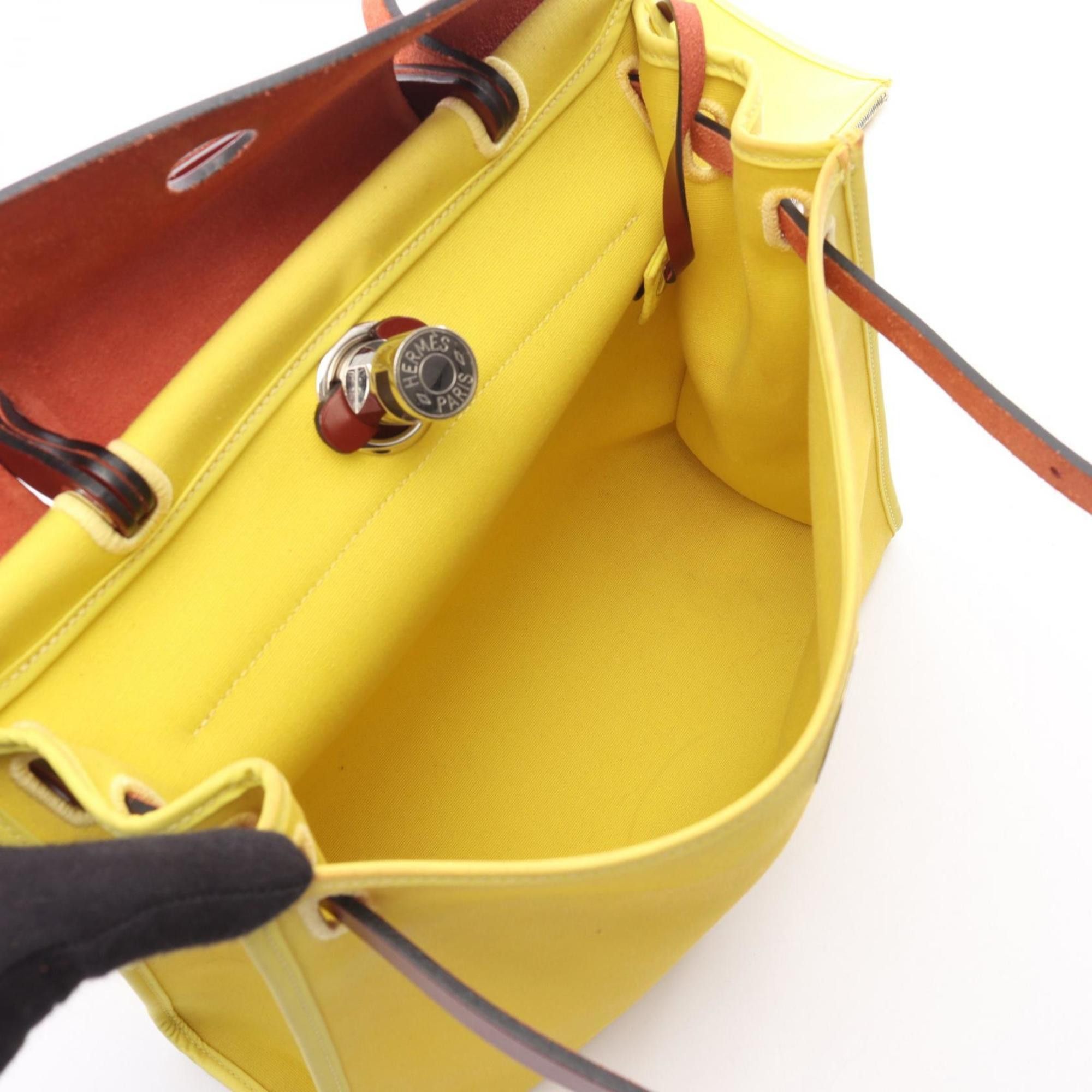 Hermes Hermes Herbag Zip PM Handbag, Canvas Leather Toile Officier Vache Hunter, Women's, Yellow/Burgundy Size ONE SIZE - 3 Thumbnail