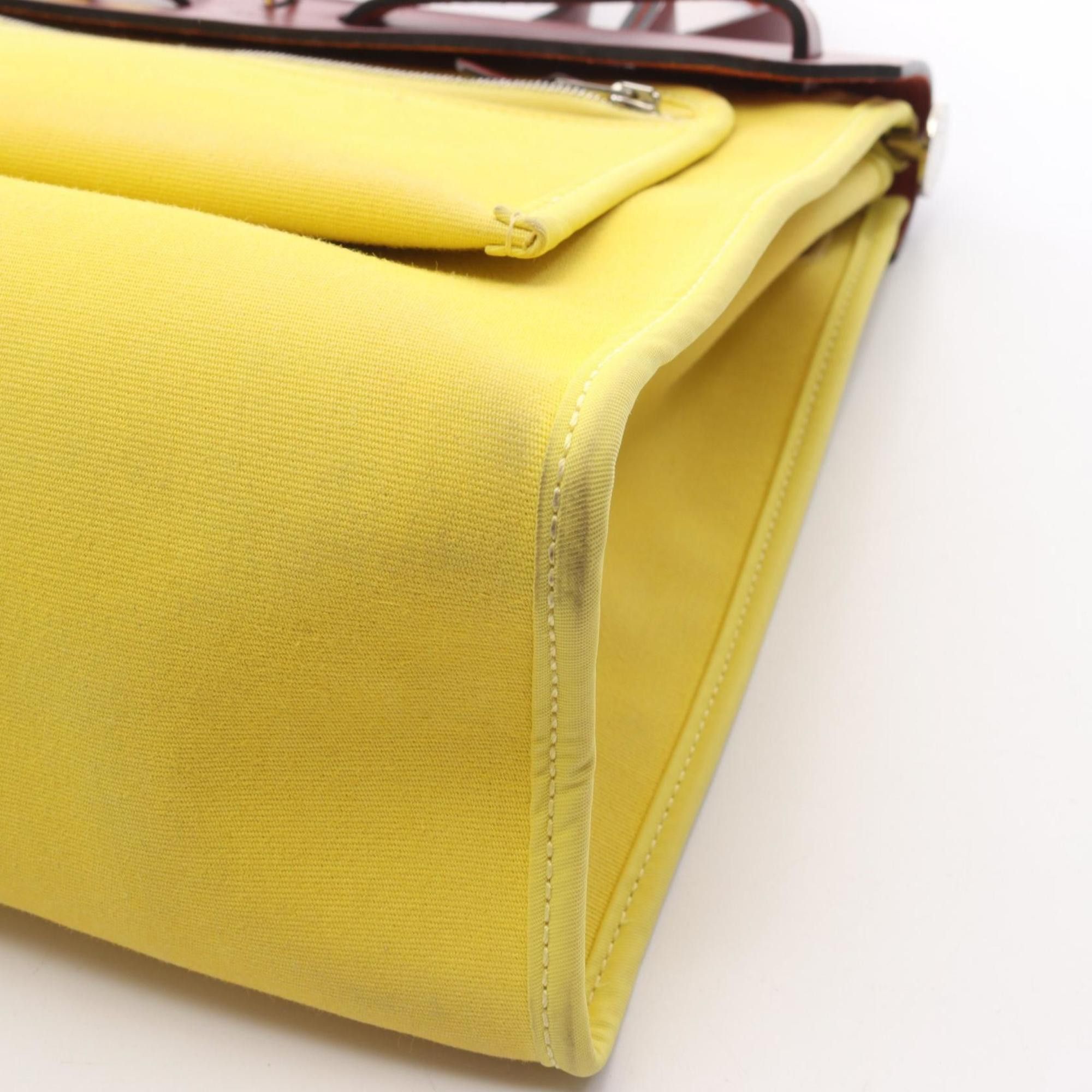 Hermes Hermes Herbag Zip PM Handbag, Canvas Leather Toile Officier Vache Hunter, Women's, Yellow/Burgundy Size ONE SIZE - 10 Thumbnail