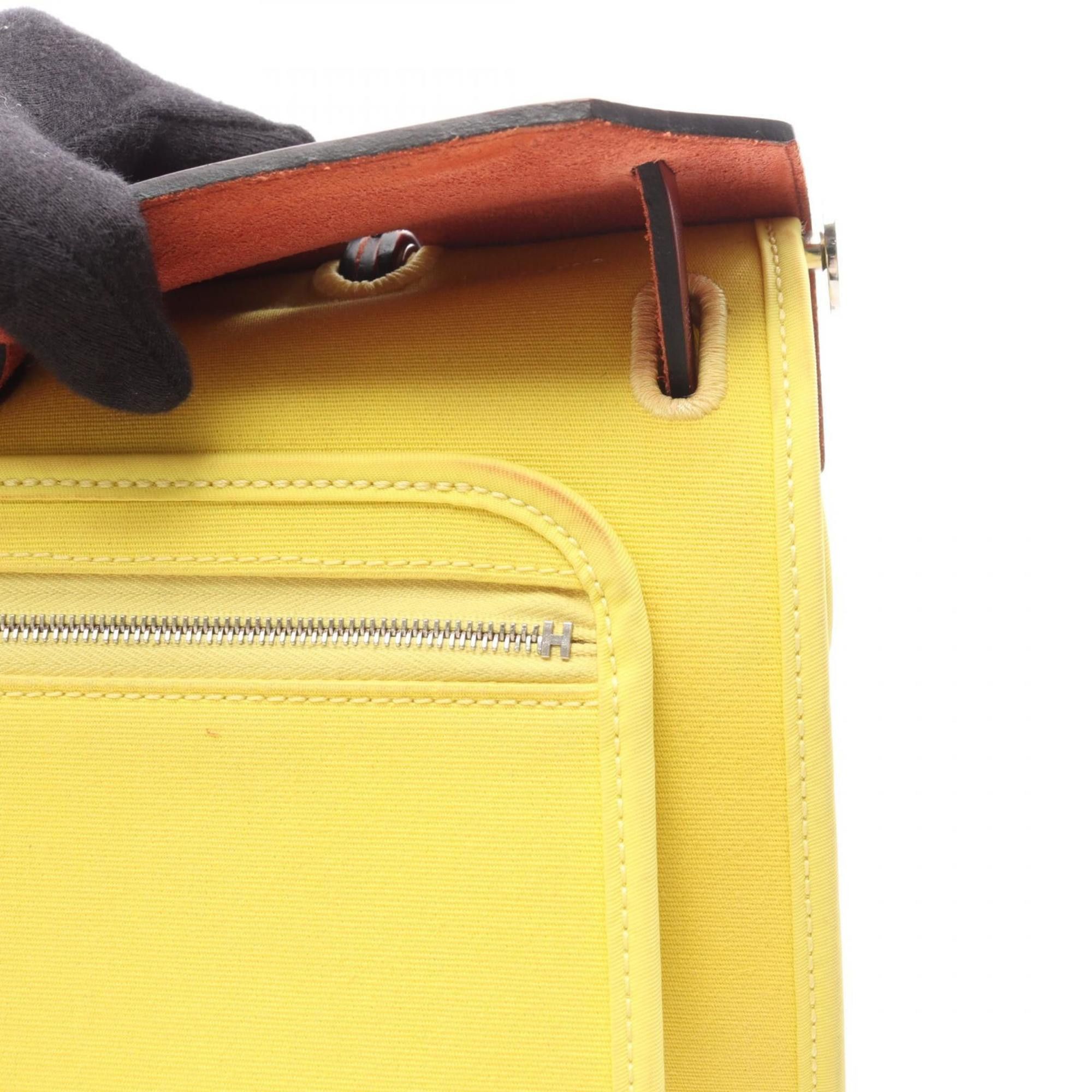 Hermes Hermes Herbag Zip PM Handbag, Canvas Leather Toile Officier Vache Hunter, Women's, Yellow/Burgundy Size ONE SIZE - 6 Thumbnail