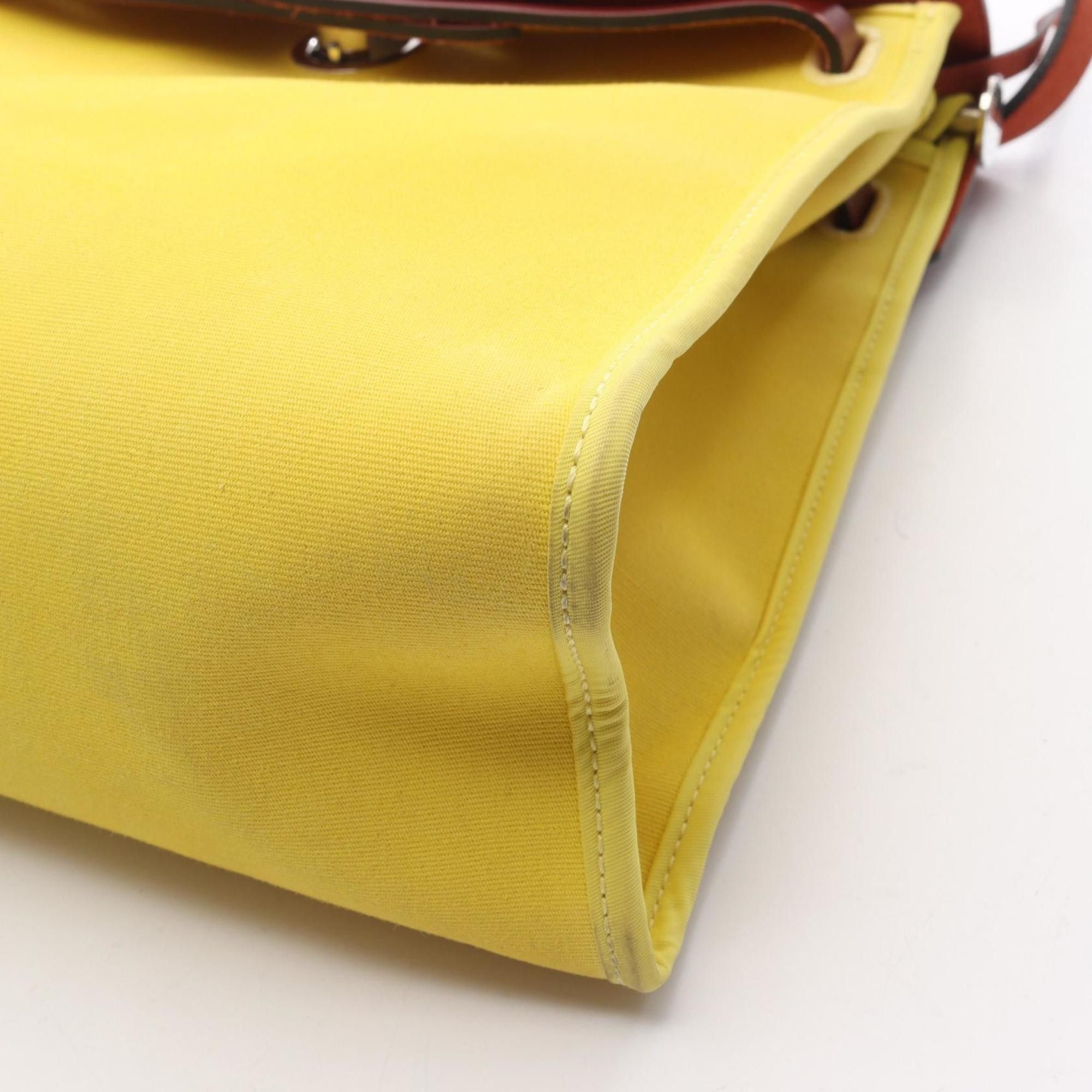 Hermes Hermes Herbag Zip PM Handbag, Canvas Leather Toile Officier Vache Hunter, Women's, Yellow/Burgundy Size ONE SIZE - 12 Thumbnail