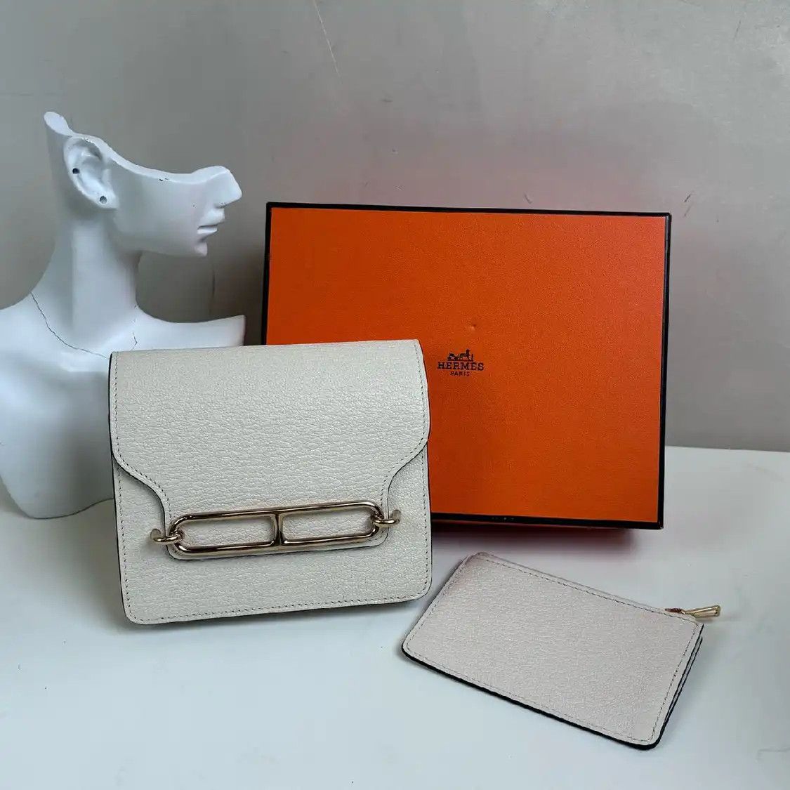 Hermes Hermes Roulis White Evercolor cowhide leather Roulis clutch gold hardware U Size ONE SIZE - 7 Thumbnail