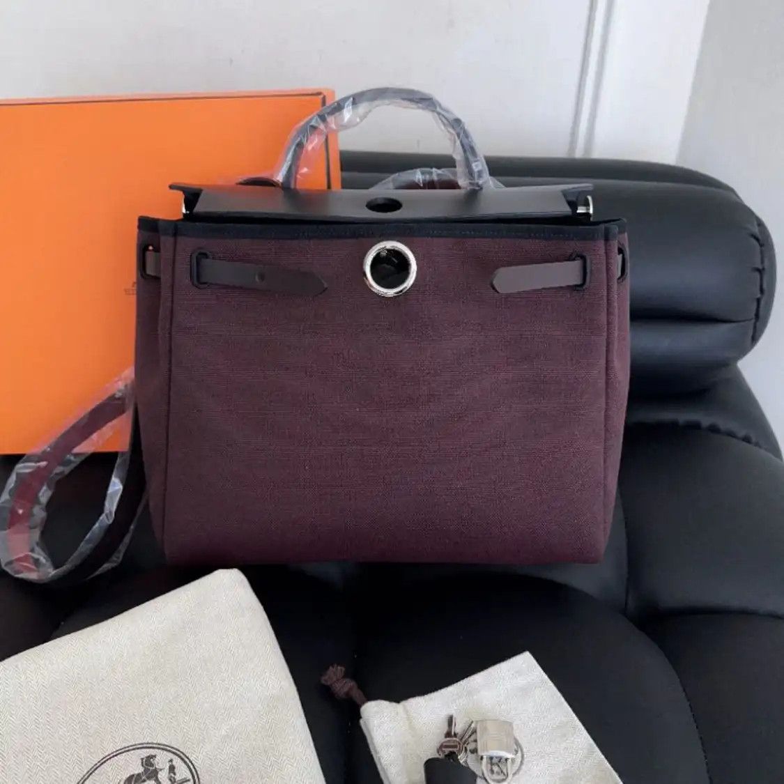 Hermes Hermes Herbag 31 grape canvas crossbody bag silver hardware W Retourne Size ONE SIZE - 3 Thumbnail