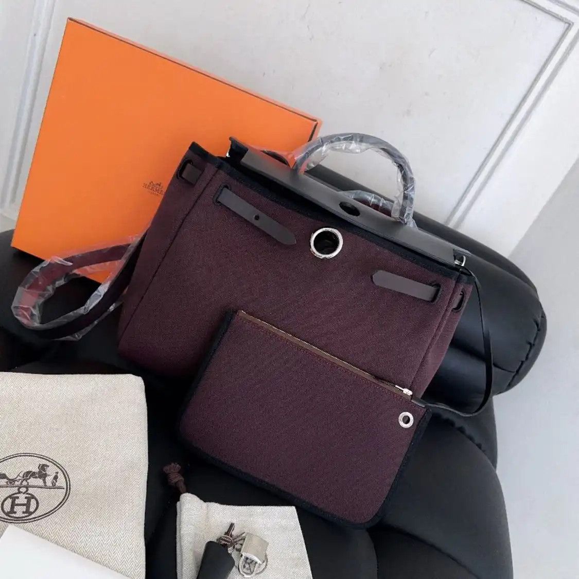 Hermes Hermes Herbag 31 grape canvas crossbody bag silver hardware W Retourne Size ONE SIZE - 2 Thumbnail