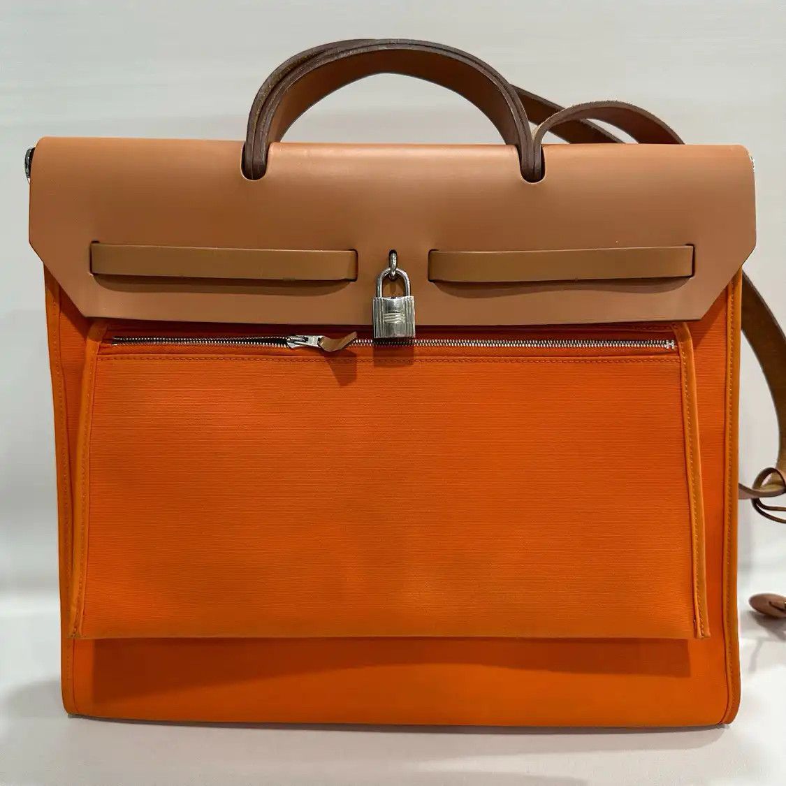 Hermes Hermes Herbag 39 Hermes orange canvas shoulder bag silver hardware Size ONE SIZE - 4 Thumbnail