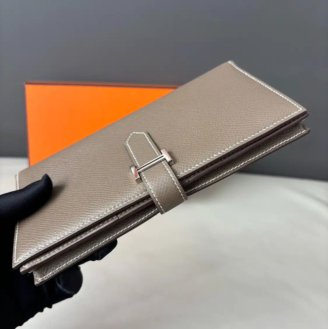 Hermes Hermes Bearn Medium Etoupe Epsom cowhide leather wallet silver hardware C Size ONE SIZE - 8 Thumbnail