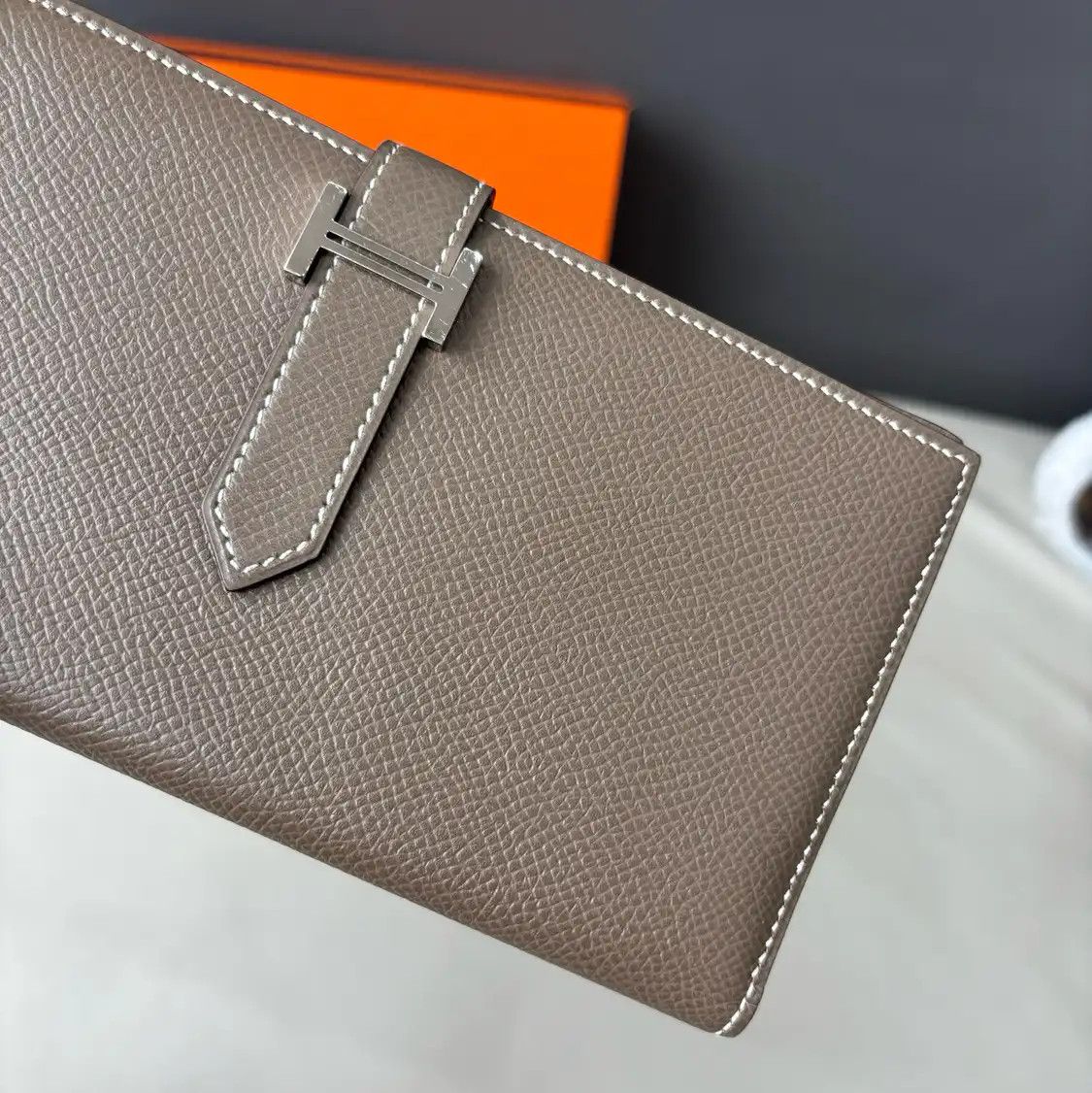 Hermes Hermes Bearn Medium Etoupe Epsom cowhide leather wallet silver hardware C Size ONE SIZE - 3 Thumbnail