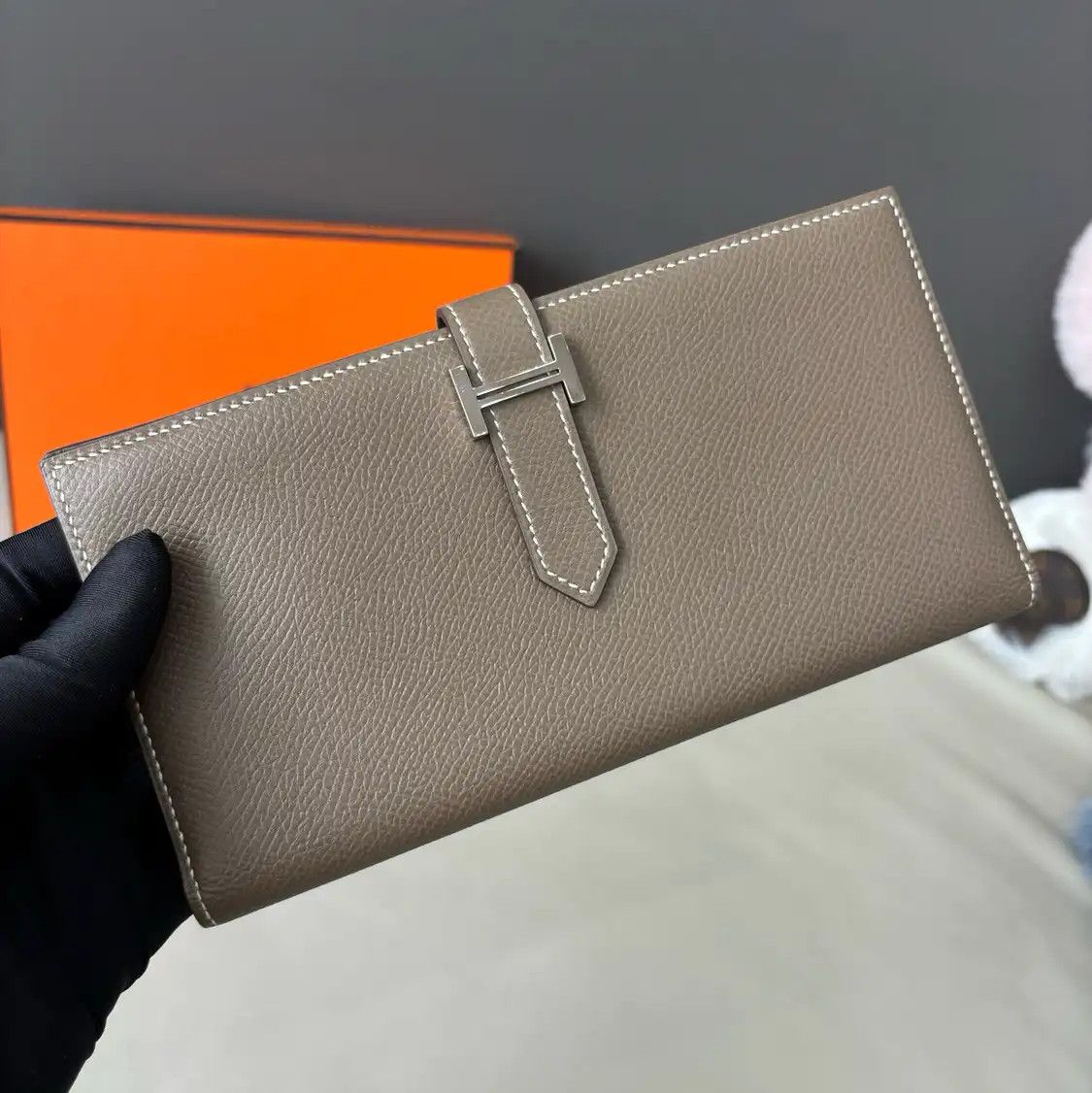 Hermes Hermes Bearn Medium Etoupe Epsom cowhide leather wallet silver hardware C Size ONE SIZE - 2 Thumbnail