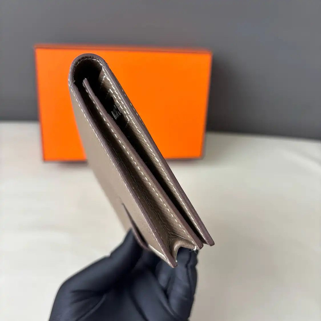 Hermes Hermes Bearn Medium Etoupe Epsom cowhide leather wallet silver hardware C Size ONE SIZE - 7 Thumbnail