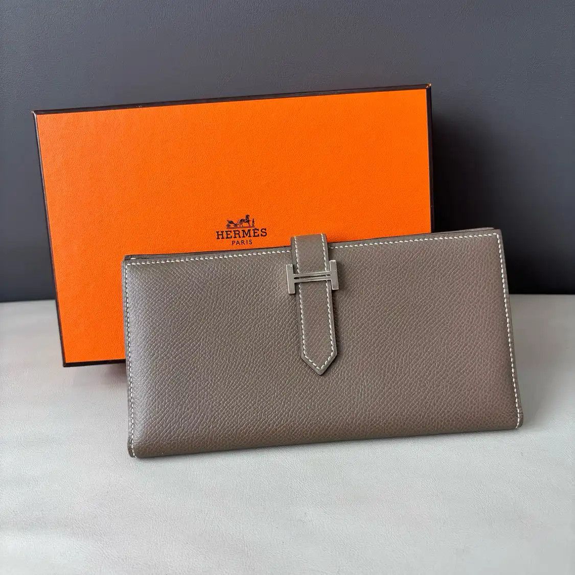 Hermes Hermes Bearn Medium Etoupe Epsom cowhide leather wallet silver hardware C Size ONE SIZE - 10 Thumbnail