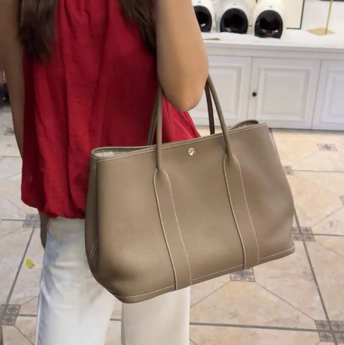 Hermes Hermes Garden Party 36 Etoupe Clemence cowhide leather Garden Party handbag silv Size ONE SIZE - 2 Thumbnail