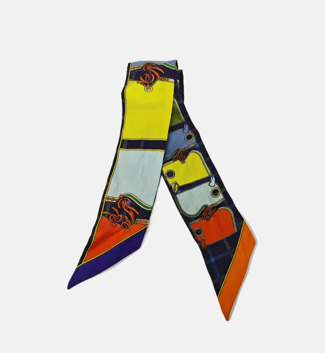 Hermes headband/ neckband multi-color mulberry silk scarf