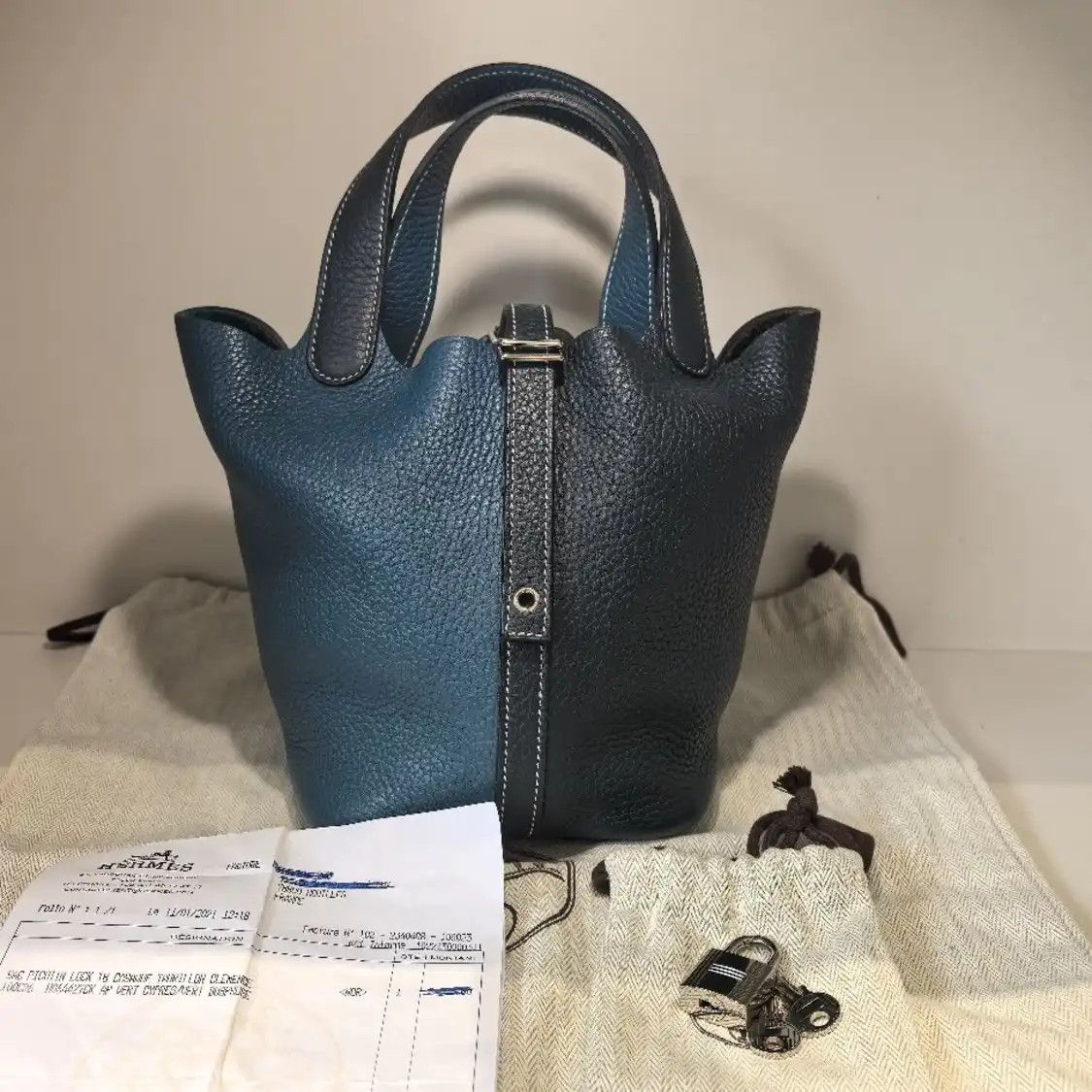 Hermes Hermes Picotin Lock 18 new denim blue Clemence cowhide leather picotin handbag s Size ONE SIZE - 7 Thumbnail
