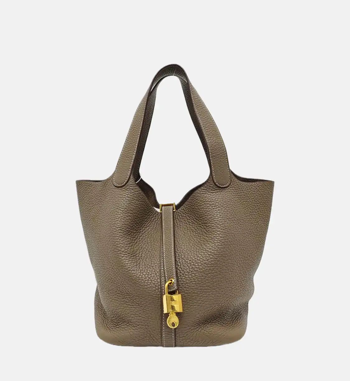 Hermes Hermes Picotin Lock 22 Etoupe Clemence cowhide leather picotin handbag gold hard Size ONE SIZE - 8 Thumbnail