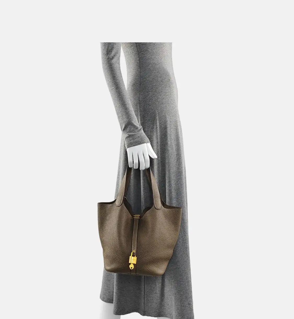 Hermes Hermes Picotin Lock 22 Etoupe Clemence cowhide leather picotin handbag gold hard Size ONE SIZE - 2 Thumbnail