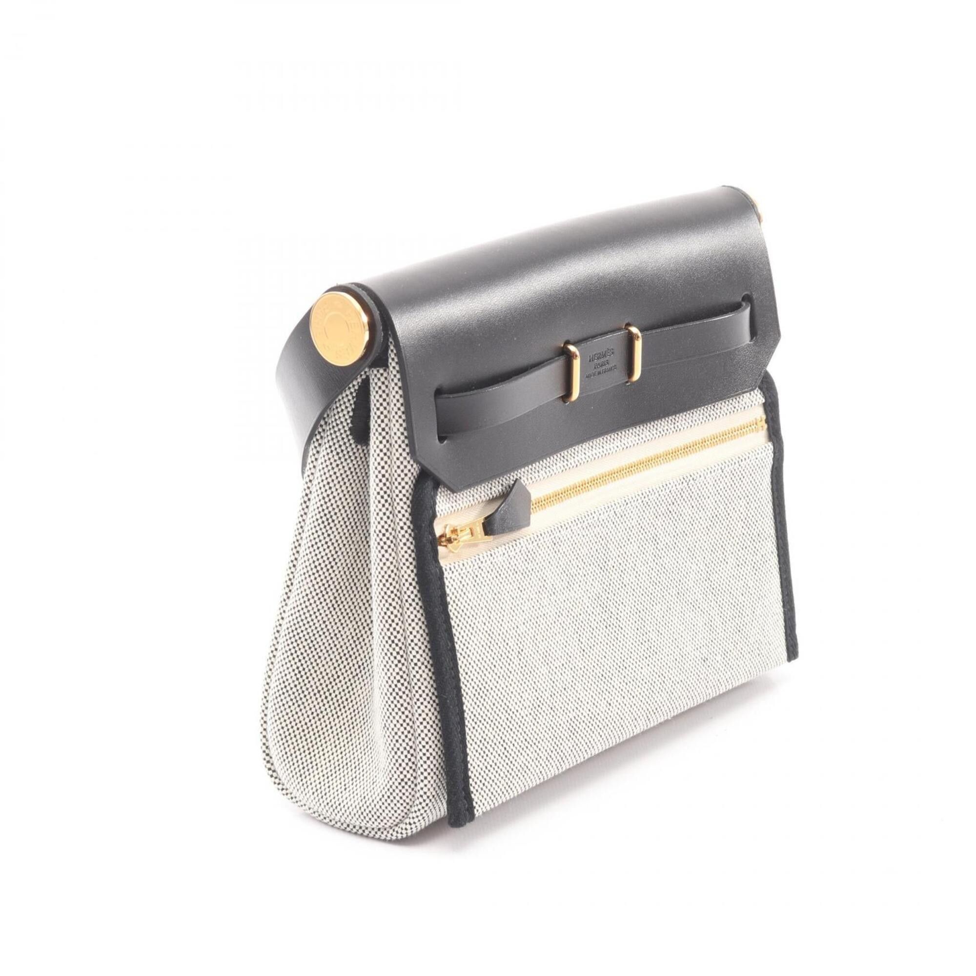 Hermes Hermes Herbag Zip Mini Shoulder Bag Handbag Canvas Leather Toile H Vache Hunter Women's Gray/Black Size ONE SIZE - 2 Thumbnail