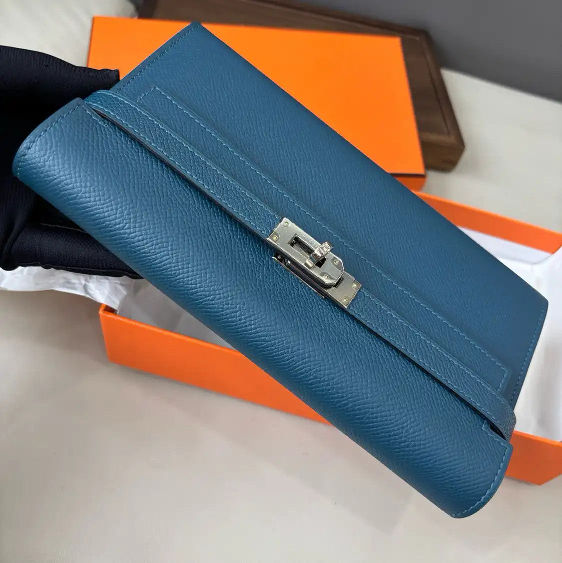 Hermes Hermes Kelly dark blue Epsom cowhide leather wallet silver hardware A Sellier Size ONE SIZE - 7 Thumbnail
