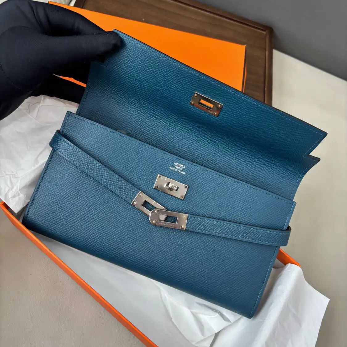 Hermes Hermes Kelly dark blue Epsom cowhide leather wallet silver hardware A Sellier Size ONE SIZE - 5 Thumbnail