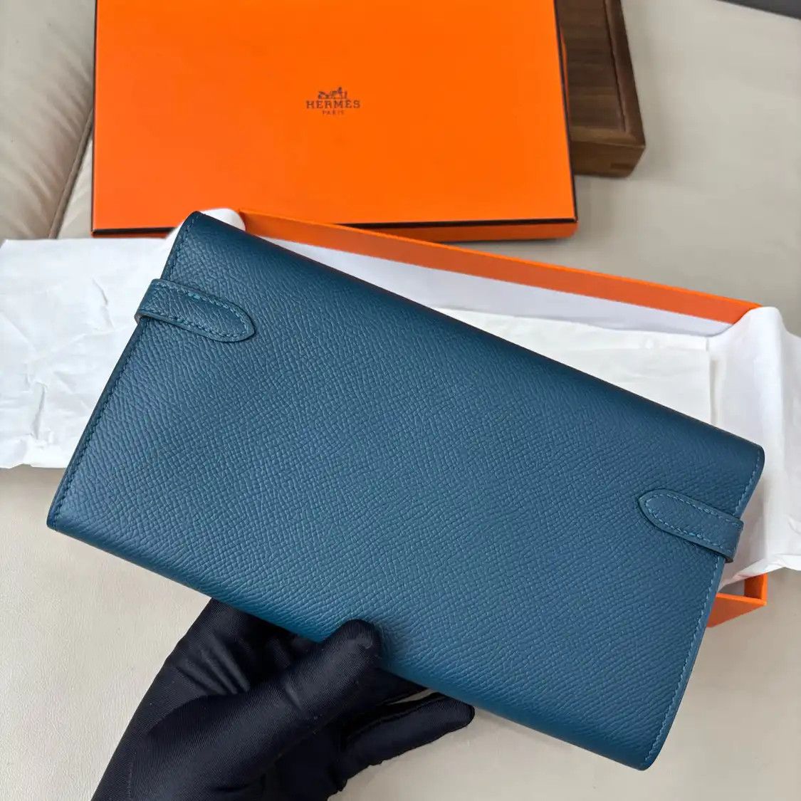 Hermes Hermes Kelly dark blue Epsom cowhide leather wallet silver hardware A Sellier Size ONE SIZE - 8 Thumbnail